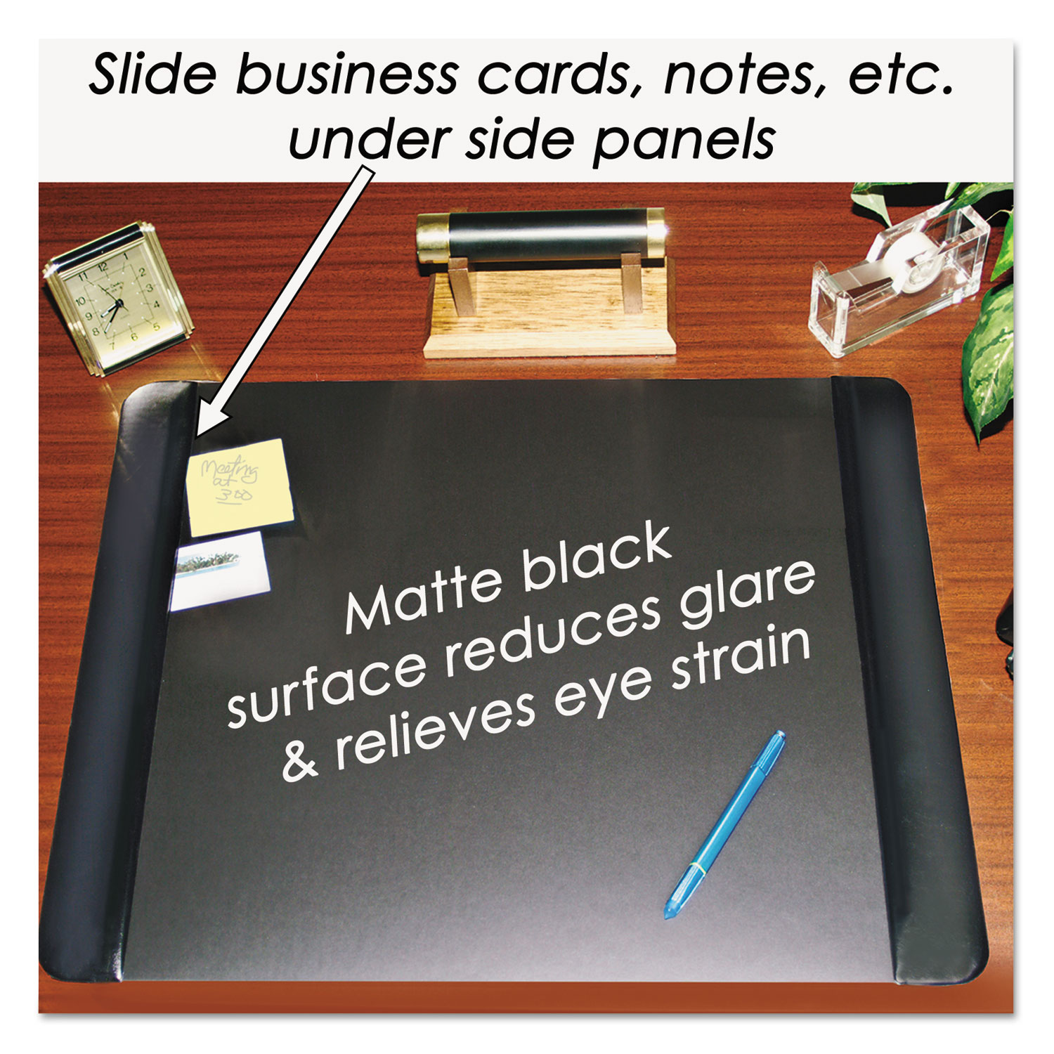 Executive Desk Pad with Leather-Like Side Panels, 36 x 20, Black