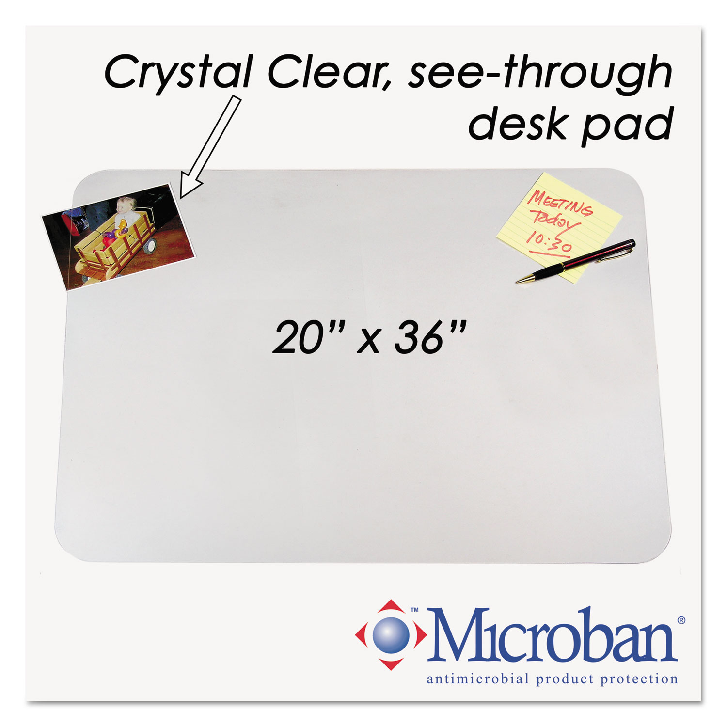 KrystalView Desk Pad with Microban, 36 x 20, Clear