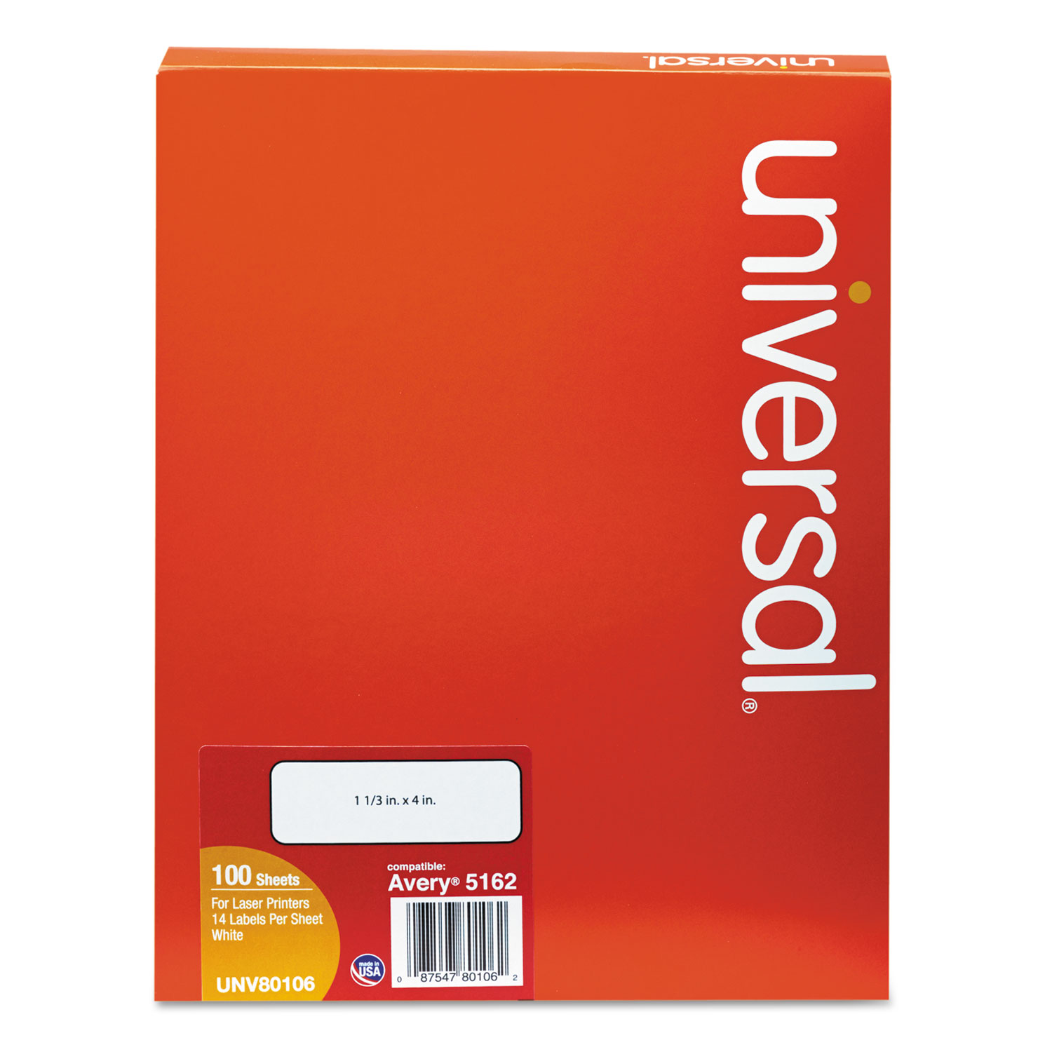  Universal UNV80106 White Labels, Inkjet/Laser Printers, 1.33 x 4, White, 14/Sheet, 100 Sheets/Box (UNV80106) 