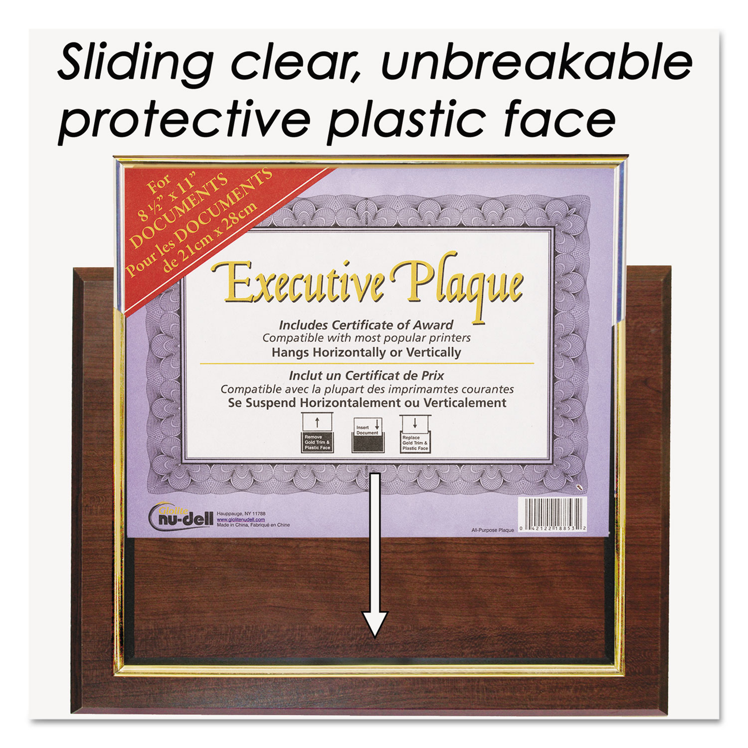 Executive Plaque, Plastic, 13 x 10-1/2, Walnut