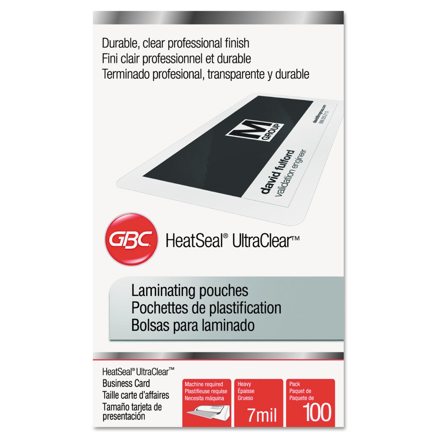 UltraClear Thermal Laminating Pouches, 7mil, 2 3/16 x 3 11/16, Business Card,100