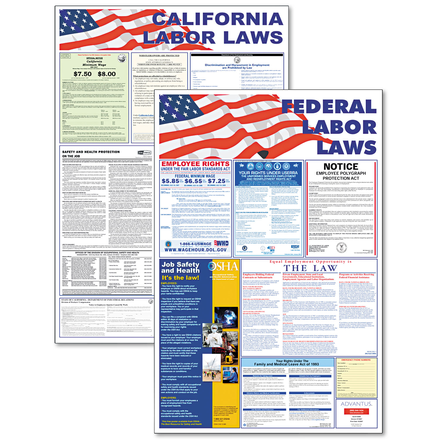 State/Federal Labor Law Legally Required Multi-Colored Poster, 24 x 36