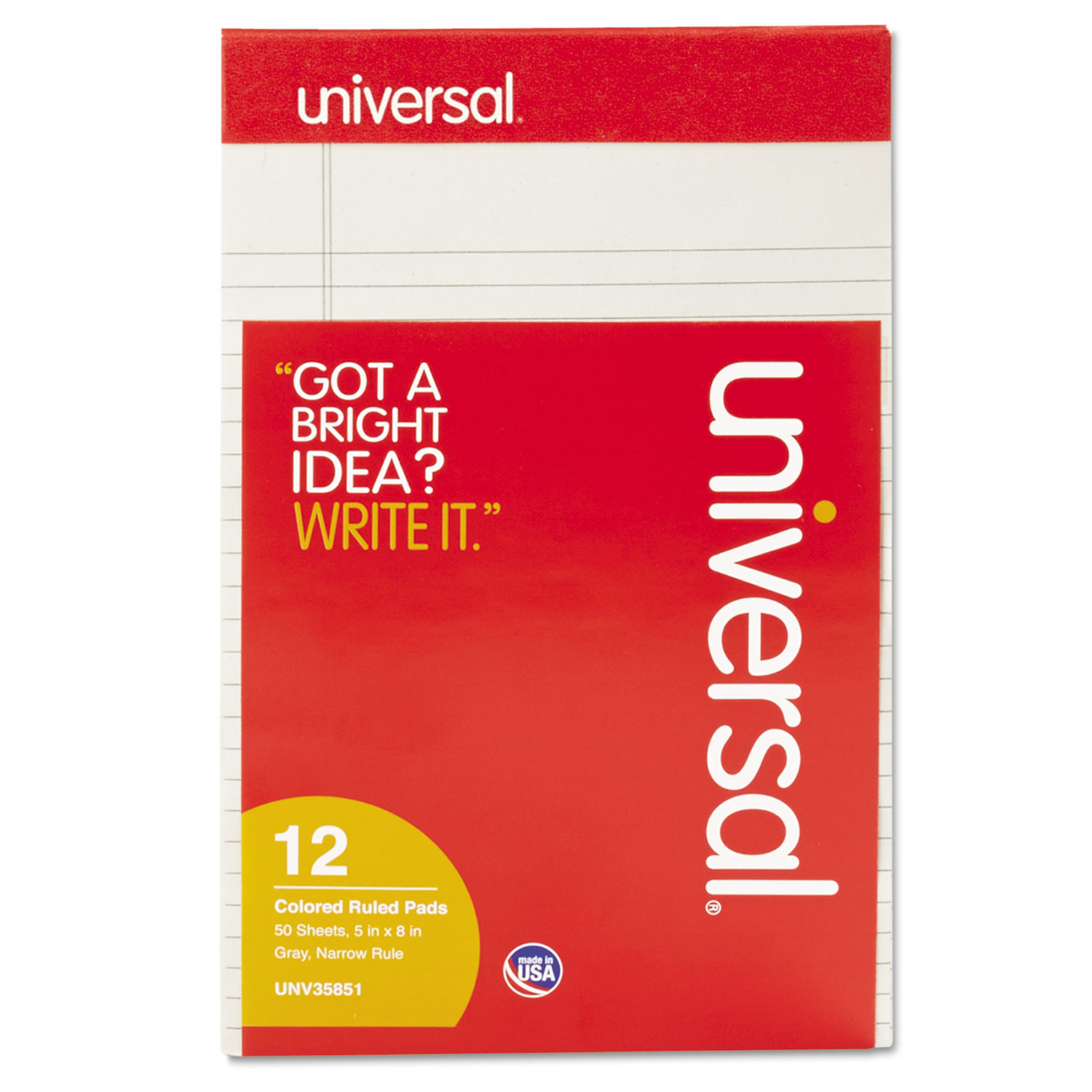  Universal UNV35851 Colored Perforated Writing Pads, Narrow Rule, 5 x 8, Gray, 50 Sheets, Dozen (UNV35851) 