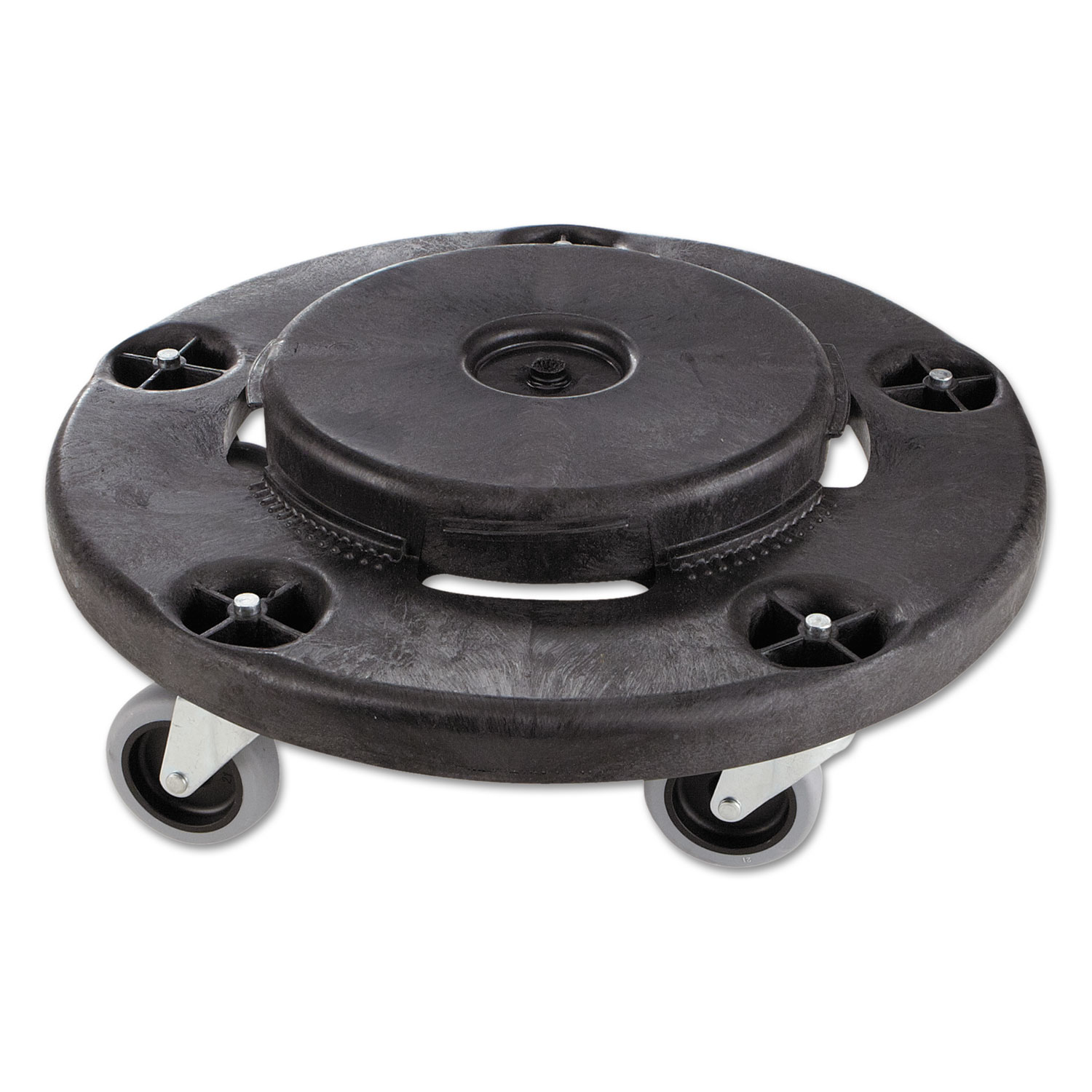 Brute Round Twist On/Off Dolly, 250 lb Capacity, 18" dia x 6.63"h, Fits 20-55 Gallon BRUTE Containers, Black