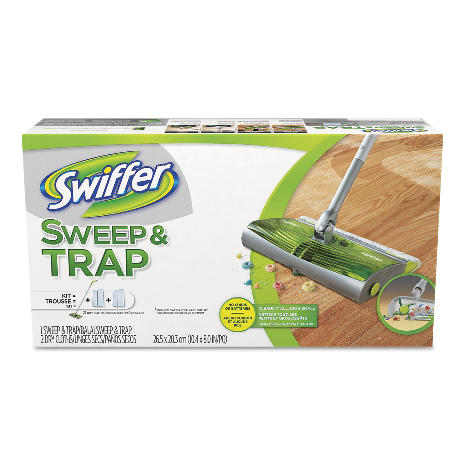 Sweep & Trap System, 10 x 8 Head, 46 Handle, Green/Silver, 2/Carton