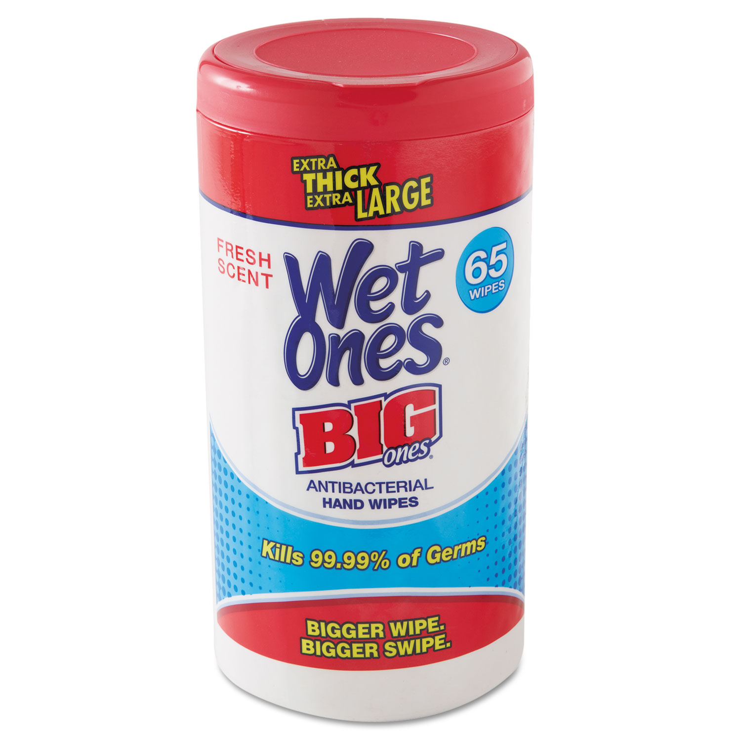 Wet Ones Big Ones Antibacterial Wipes, 4 1/2 x 8, White, 65 Wipes, 6 Boxes/CT