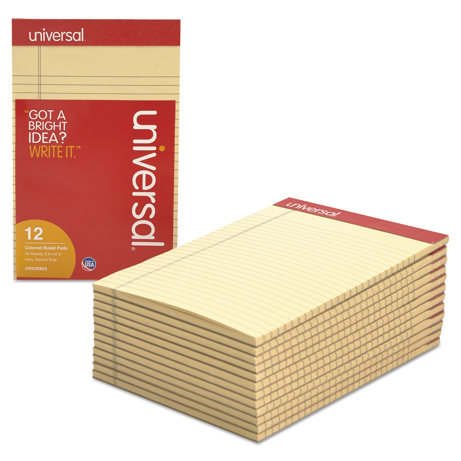  Universal UNV35852 Colored Perforated Writing Pads, Narrow Rule, 5 x 8, Ivory, 50 Sheets, Dozen (UNV35852) 