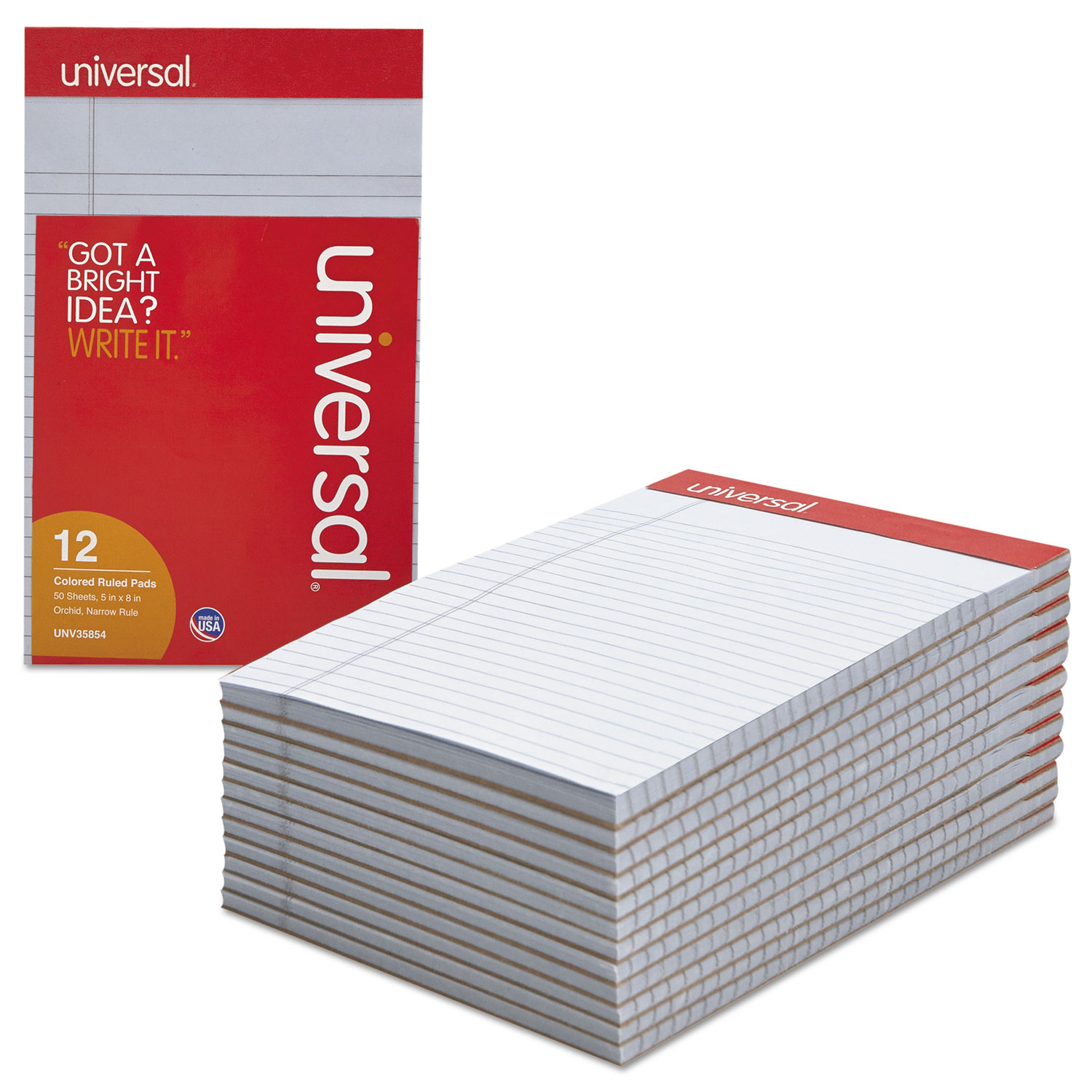  Universal UNV35854 Colored Perforated Writing Pads, Narrow Rule, 5 x 8, Orchid, 50 Sheets, Dozen (UNV35854) 
