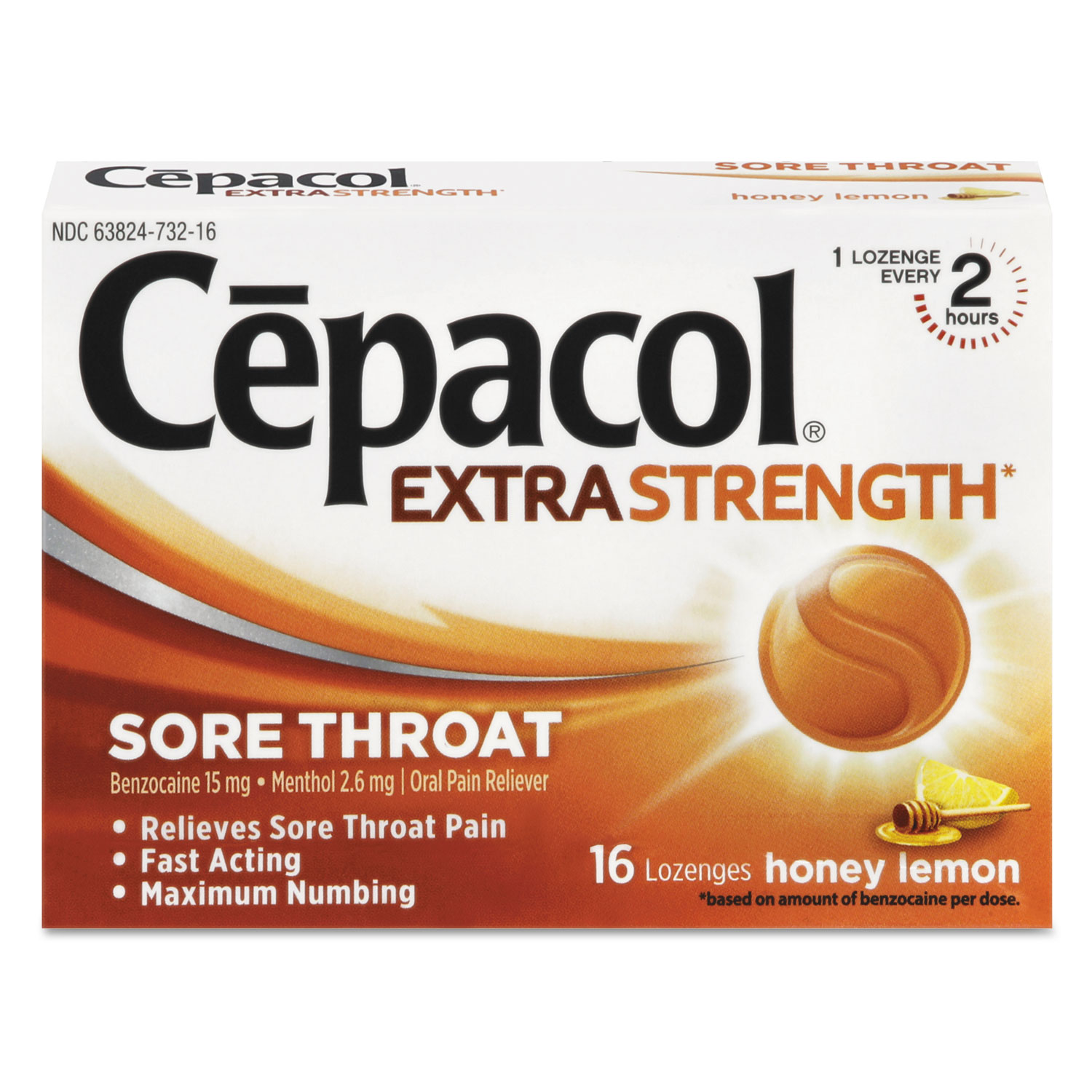 Cepacol 63824-73016 Extra Strength Sore Throat Lozenges, Honey Lemon, 16 Lozenges/Box, 24 Box/Carton (RAC73016CT) 