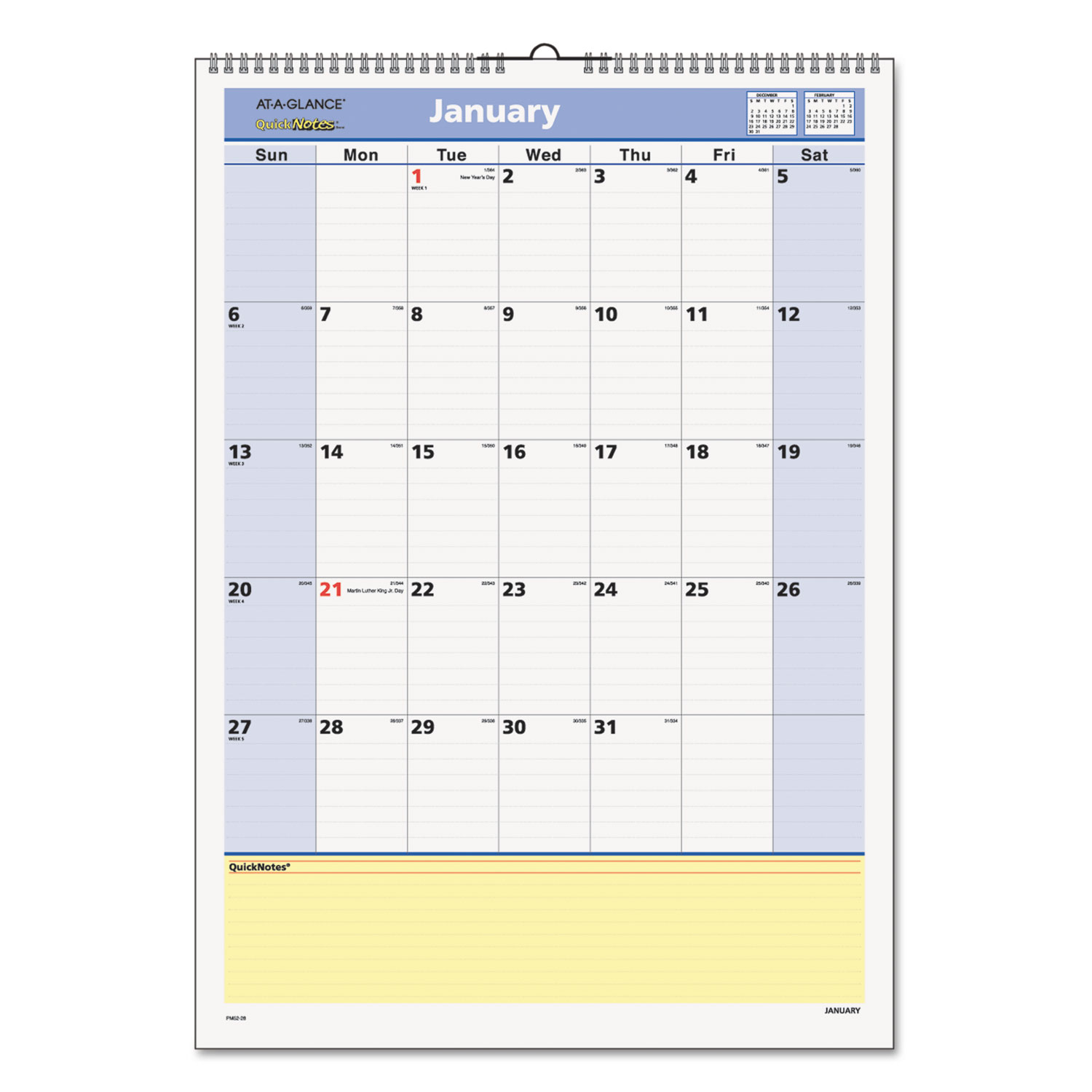 QuickNotes Wall Calendar, 12 x 17, 2018