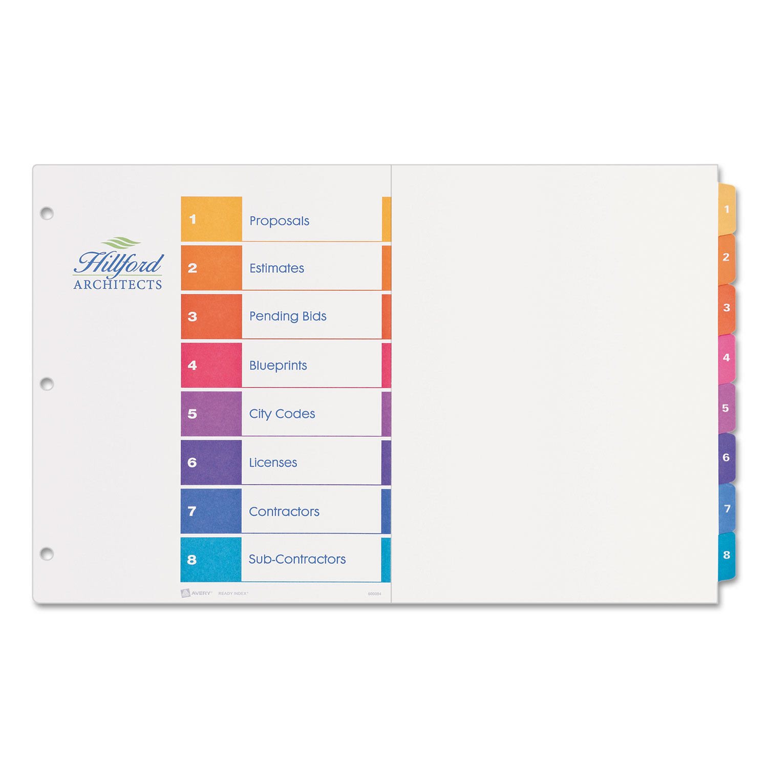 Ready Index Customizable Table of Contents Multicolor Dividers, 8-Tab, 11 x 17