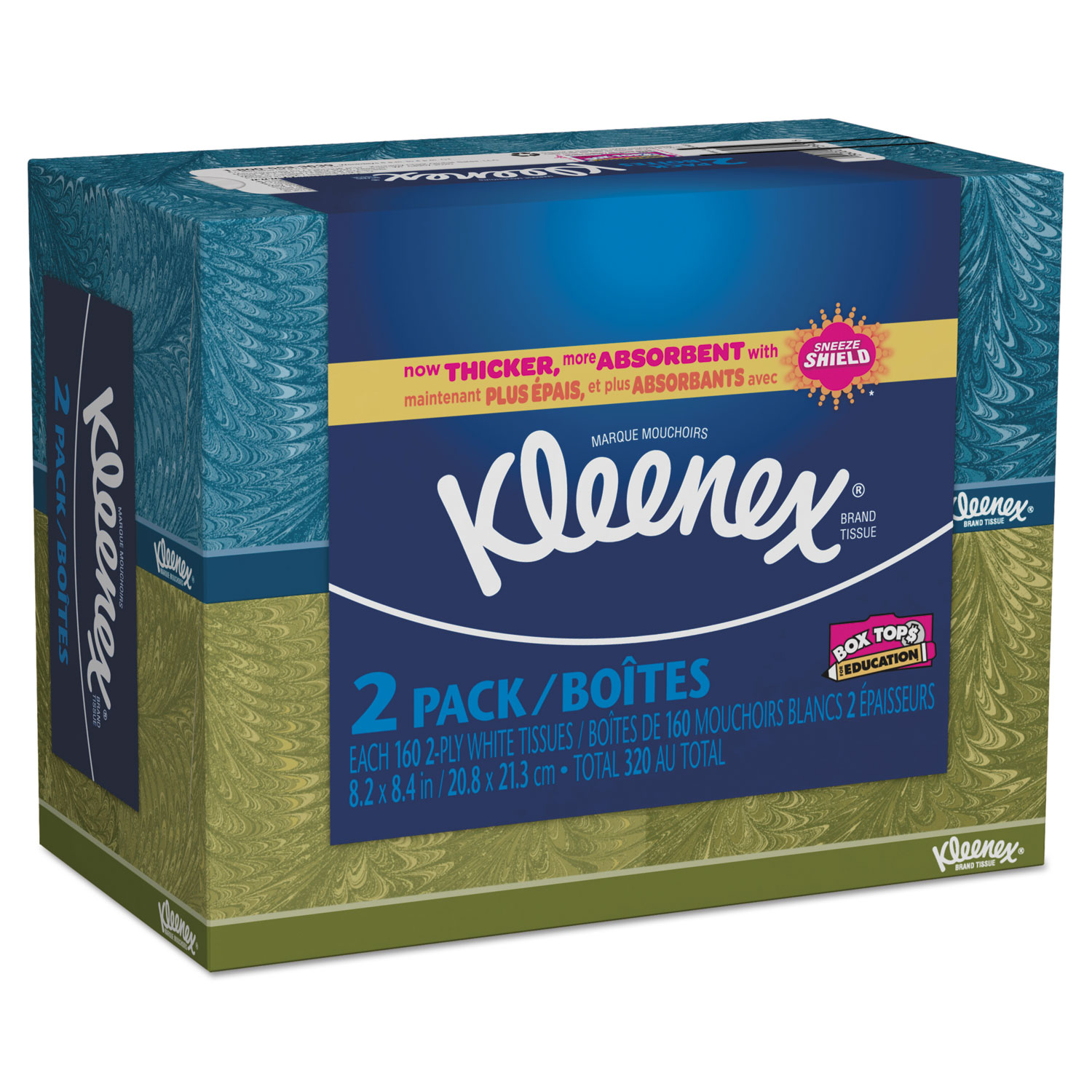  Kleenex 37399 Trusted Care Facial Tissue, 2-Ply, White, 160/Box, 12 Two-Packs/Carton (KCC37399) 