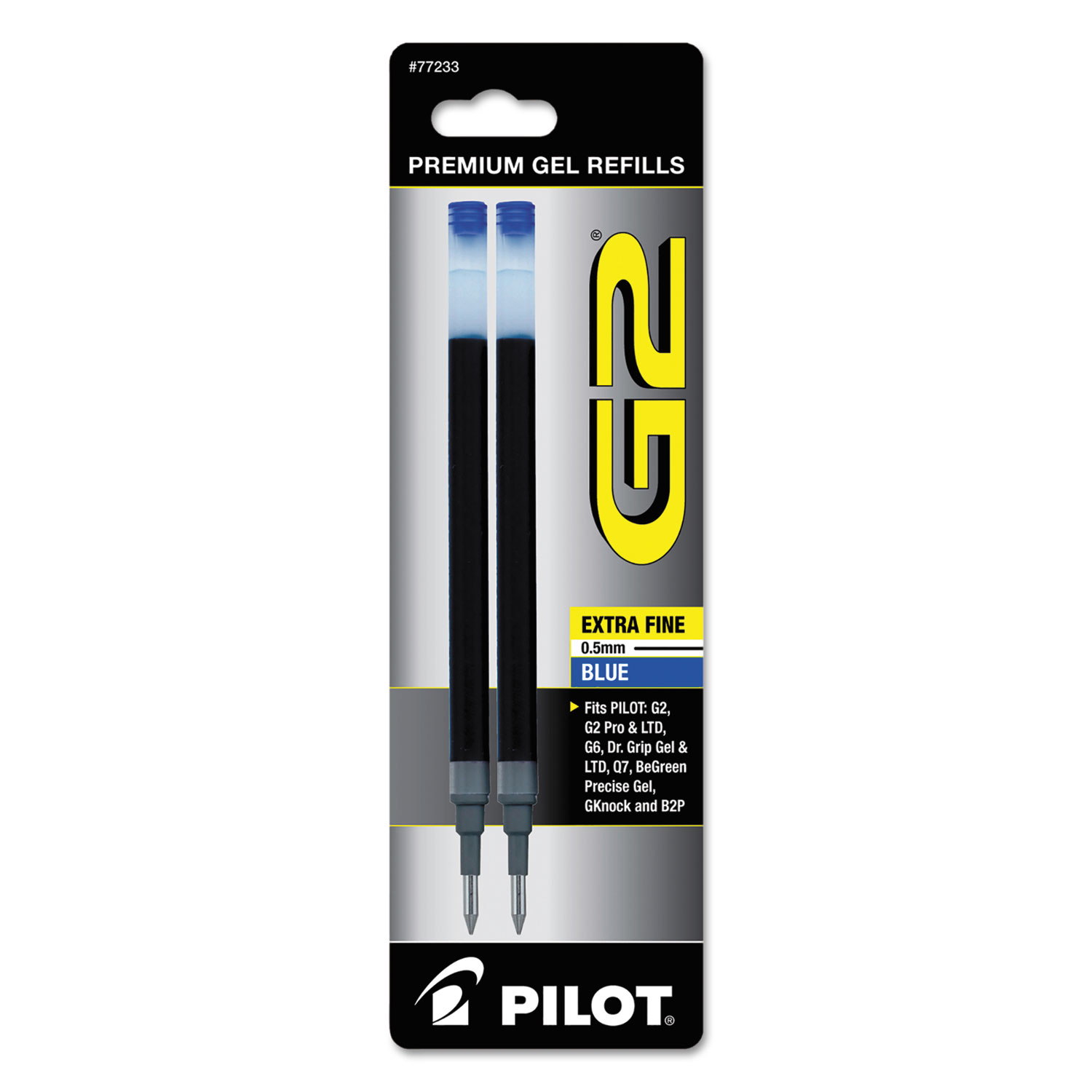  Pilot 77233 Refill for Pilot Gel Pens, Extra-Fine Point, Blue Ink, 2/Pack (PIL77233) 