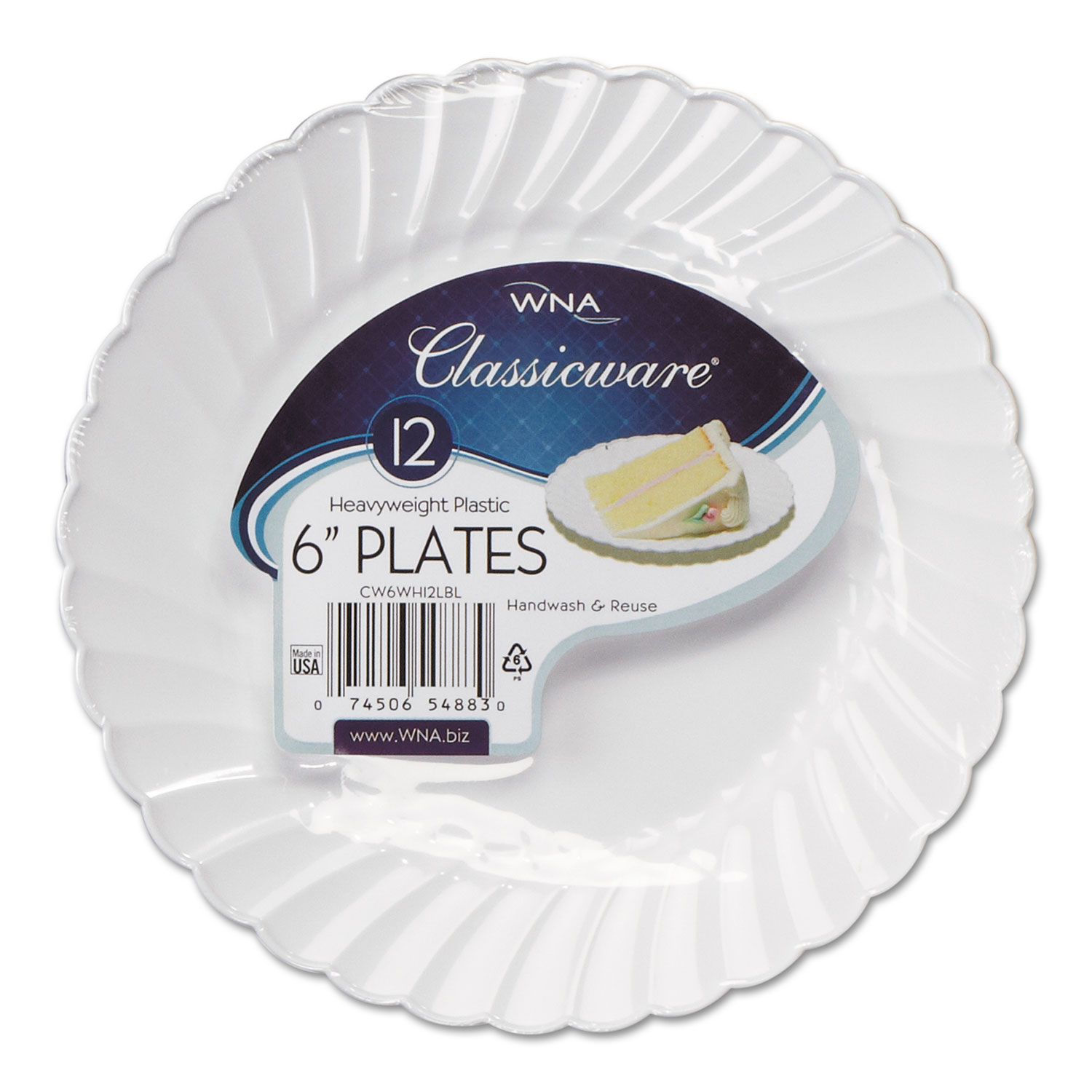 Classicware Plastic Dinnerware Plates, 6 Dia, White, 12/Pack