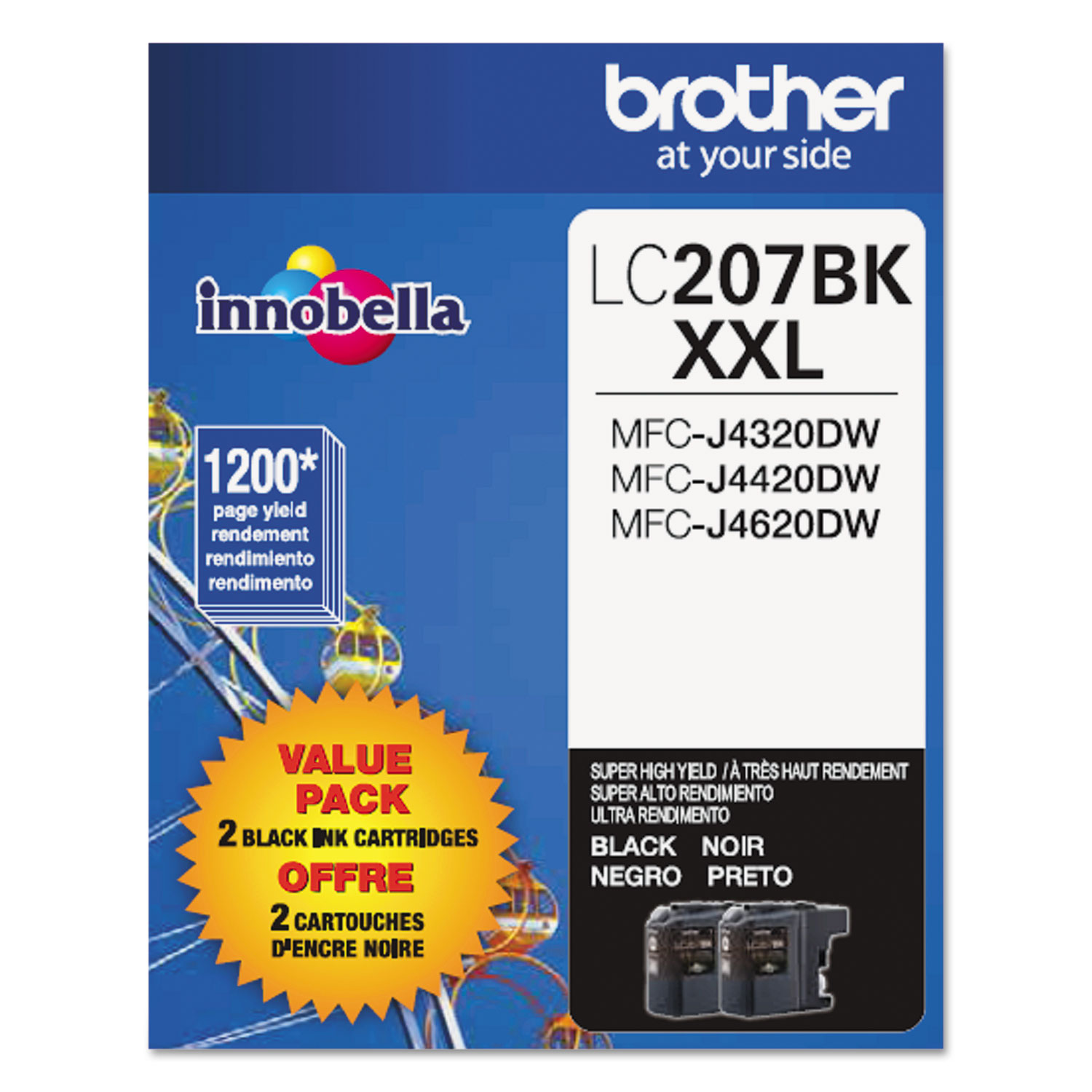  Brother LC2072PKS LC2072PKS Innobella Super High-Yield Ink, 1200 Page-Yield, Black, 2/PK (BRTLC2072PKS) 