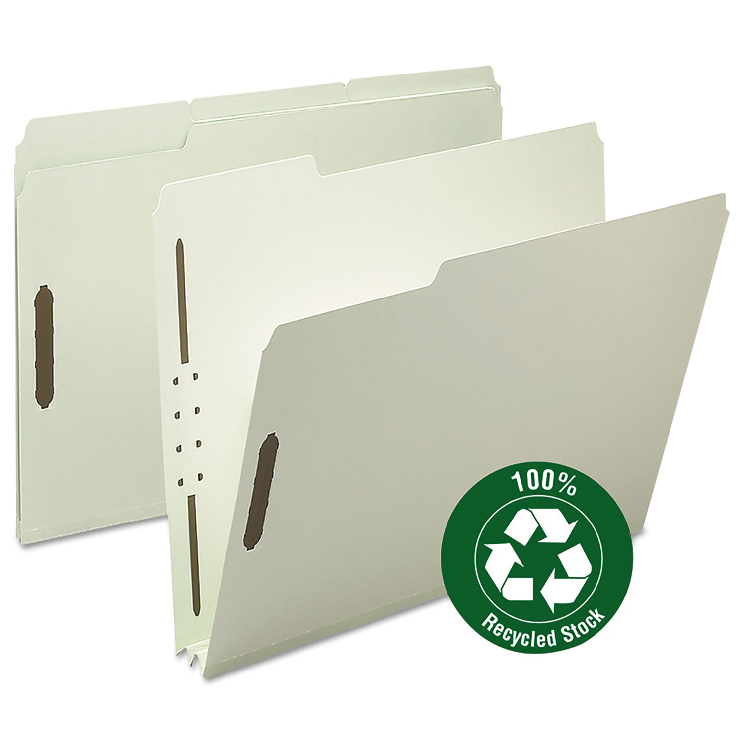 Recycled Pressboard Fastener Folders, Letter, 2 Exp., Gray/Green, 25/Box