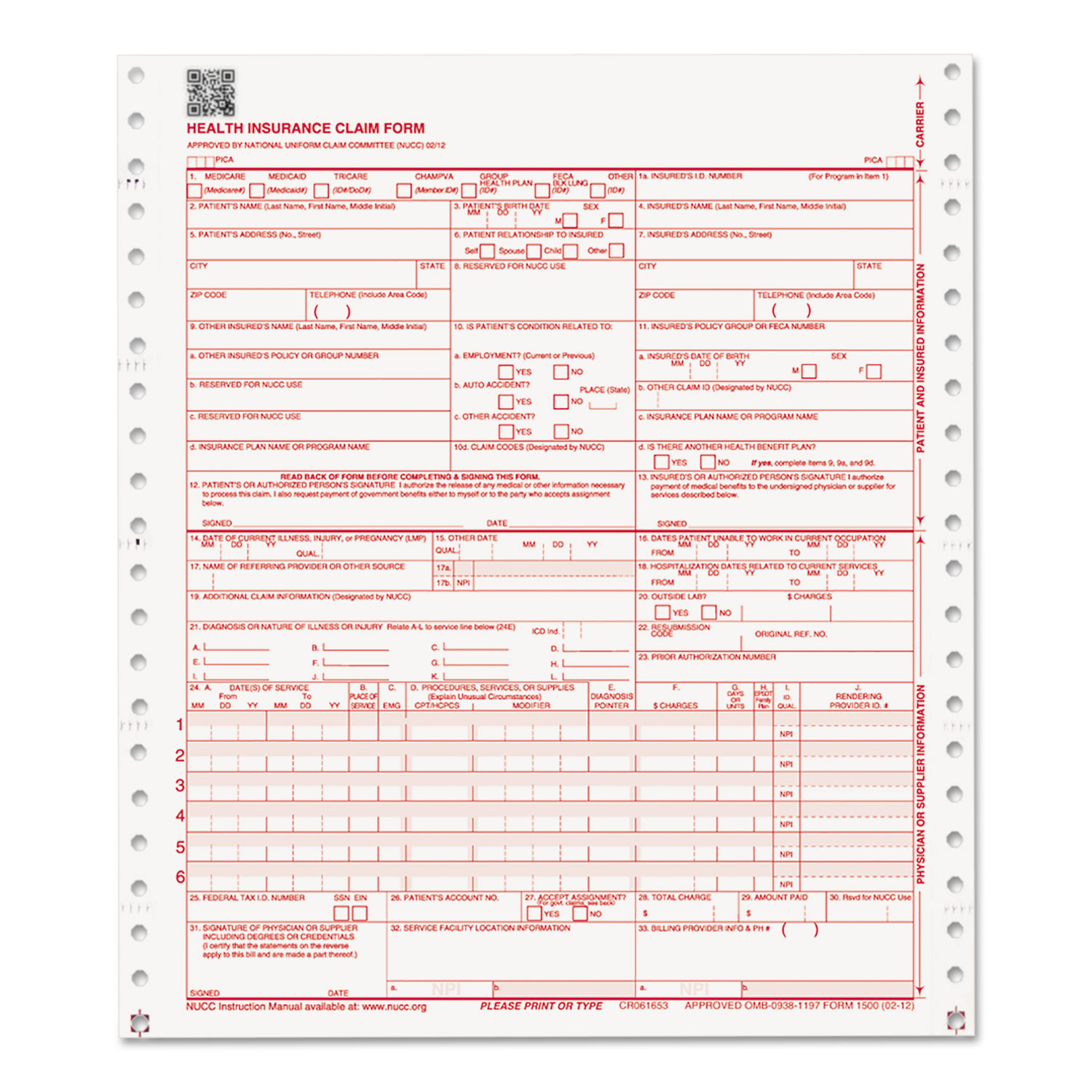 CMS 02/12 Insurance Claim Form, 2-Part, White/Canary, 9 1/2 x 11, 1000 Forms