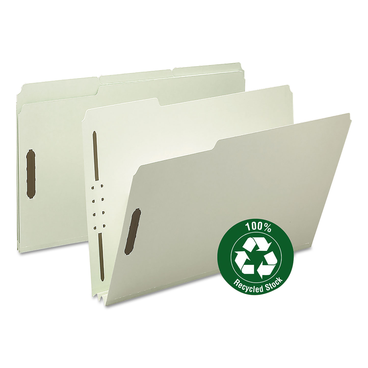 100% Recycled Pressboard Fastener Folders, Legal Size, Gray-Green, 25/Box