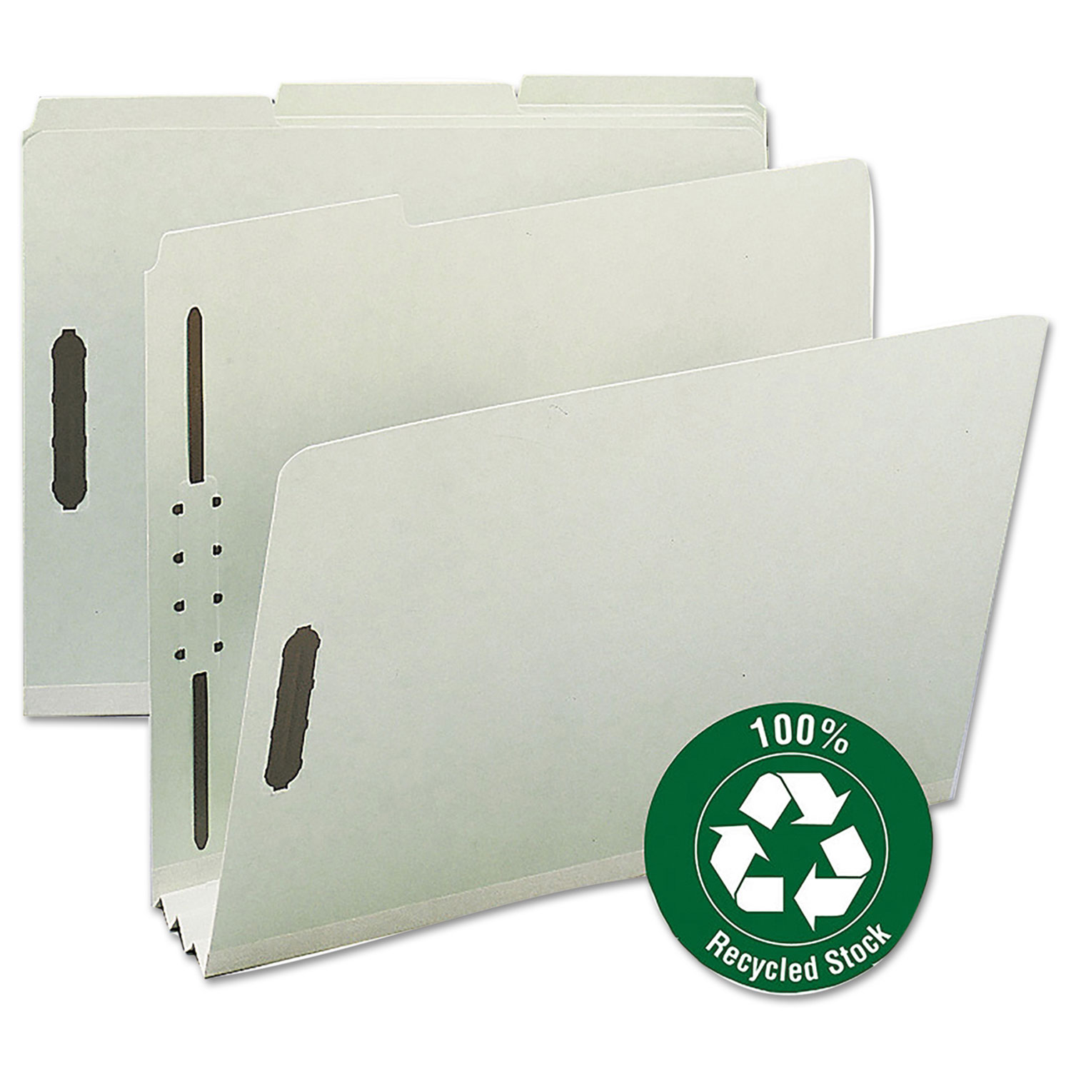 Recycled Pressboard Fastener Folders, Letter, 3 Exp., Gray/Green, 25/Box