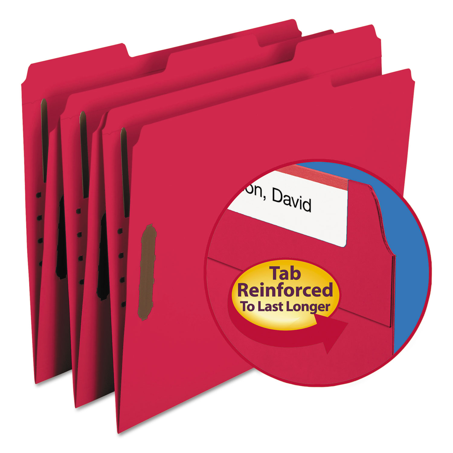  Smead 12740 Top Tab Colored 2-Fastener Folders, 1/3-Cut Tabs, Letter Size, Red, 50/Box (SMD12740) 