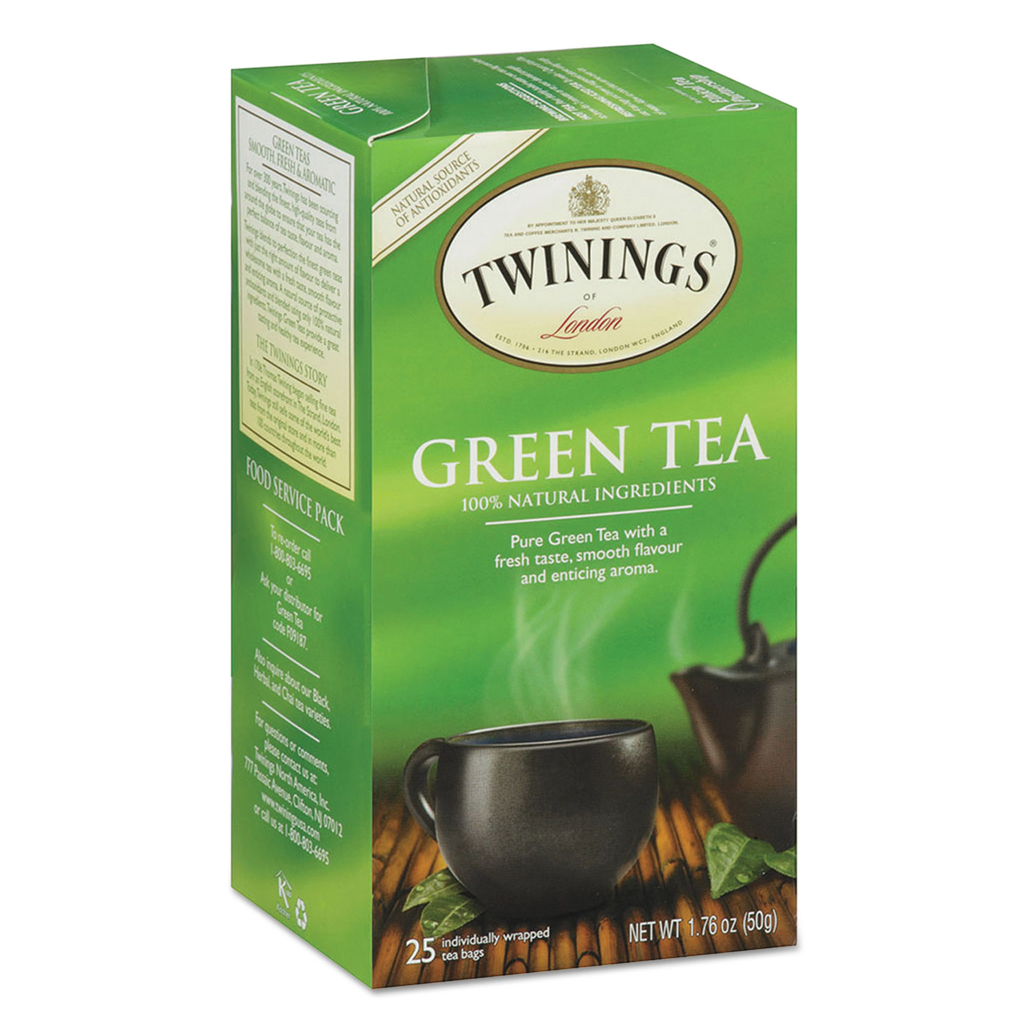  TWININGS TNA51732 Tea Bags, Green, 1.76 oz, 25/Box (TWG09187) 