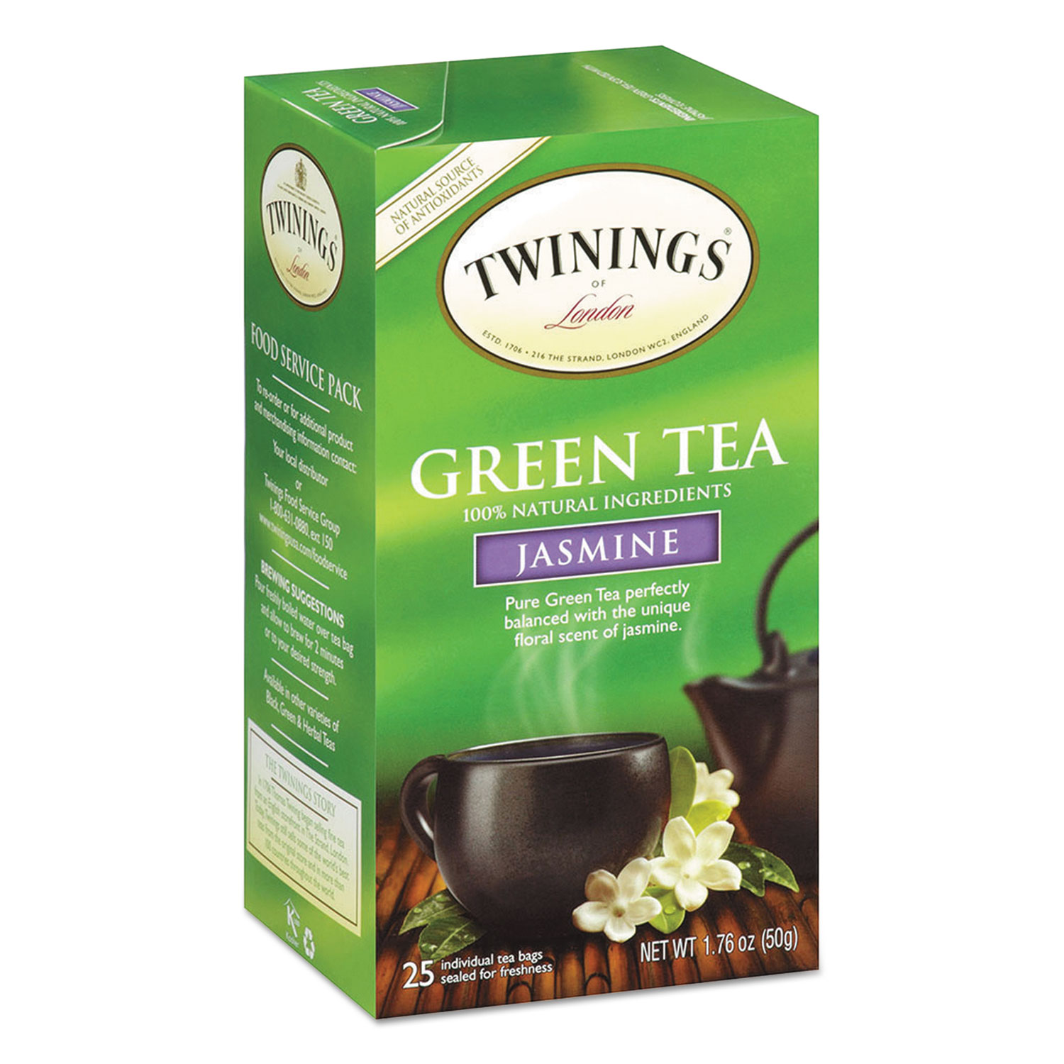 TWININGS® Tea Bags, Green with Jasmine, 1.76 oz, 25/Box