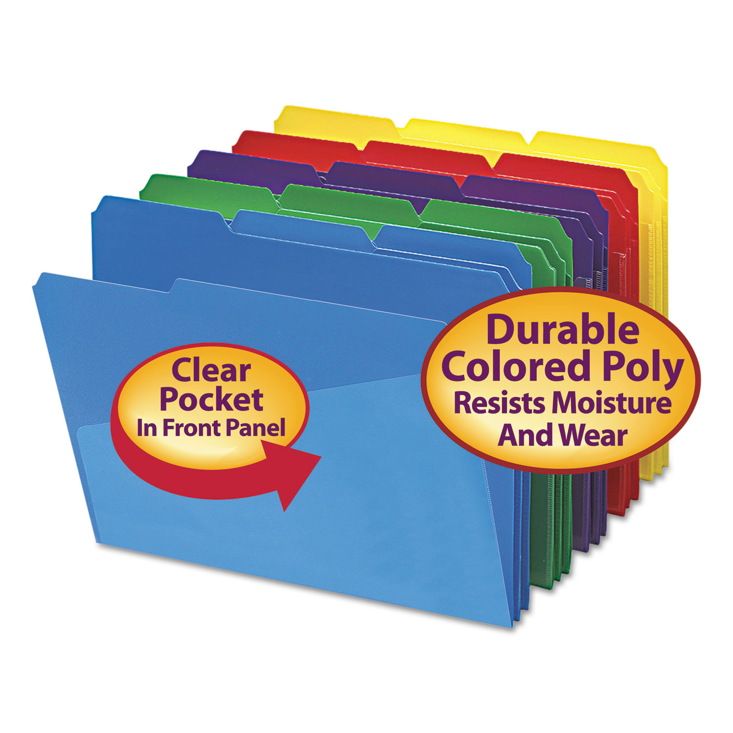 Smead 10540 Poly Colored File Folders with Slash Pocket, 1/3-Cut Tabs, Letter Size, Assorted, 30/Box (SMD10540) 