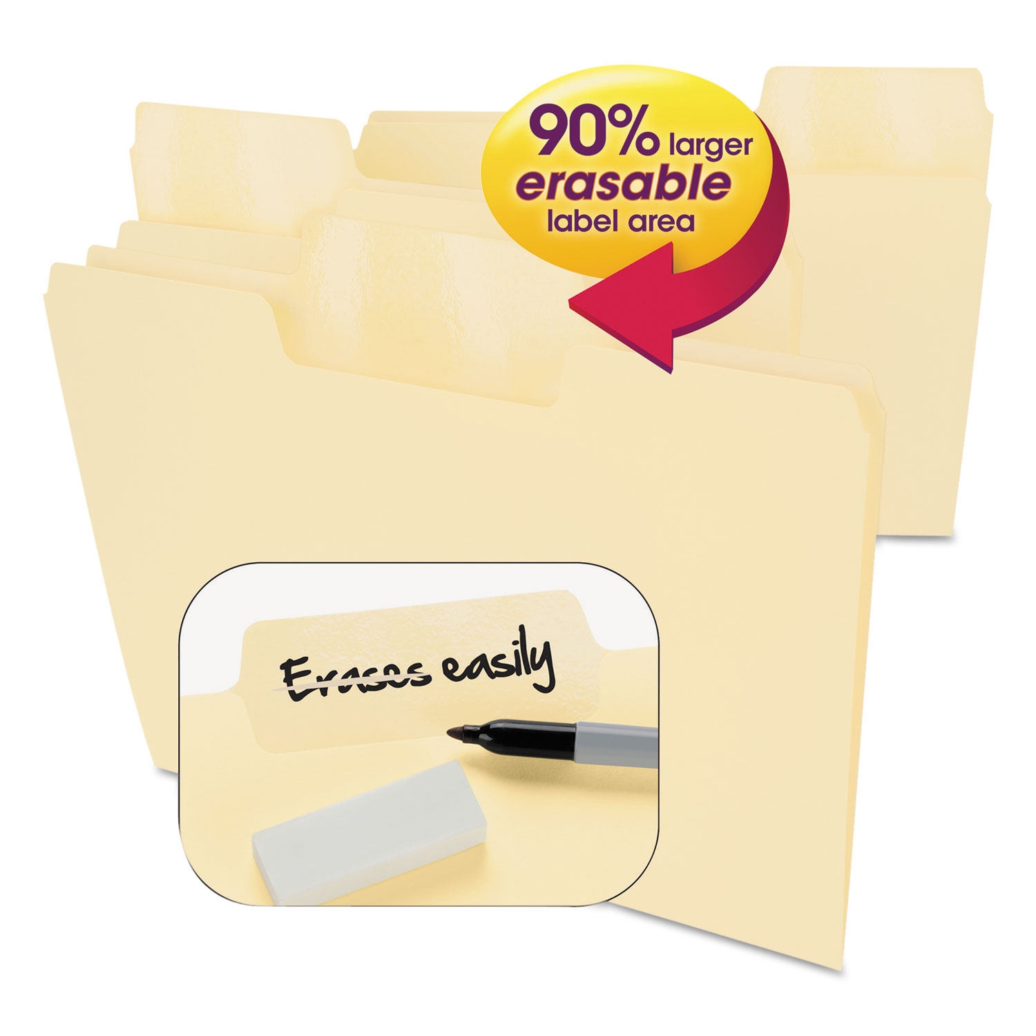  Smead 10380 Erasable SuperTab File Folders, 1/3-Cut Tabs, Letter Size, Manila, 24/Pack (SMD10380) 