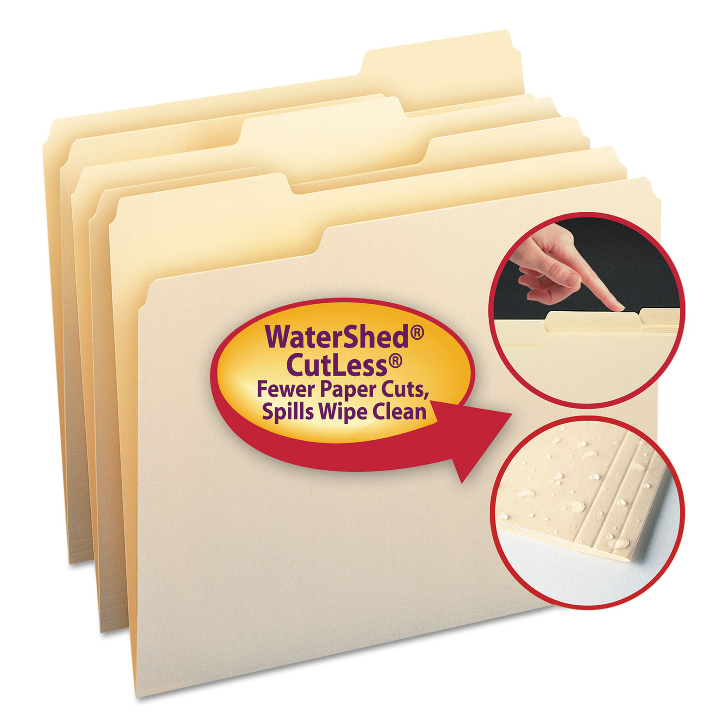  Smead 10343 WaterShed/CutLess File Folders, 1/3-Cut Tabs, Letter Size, Manila, 100/Box (SMD10343) 