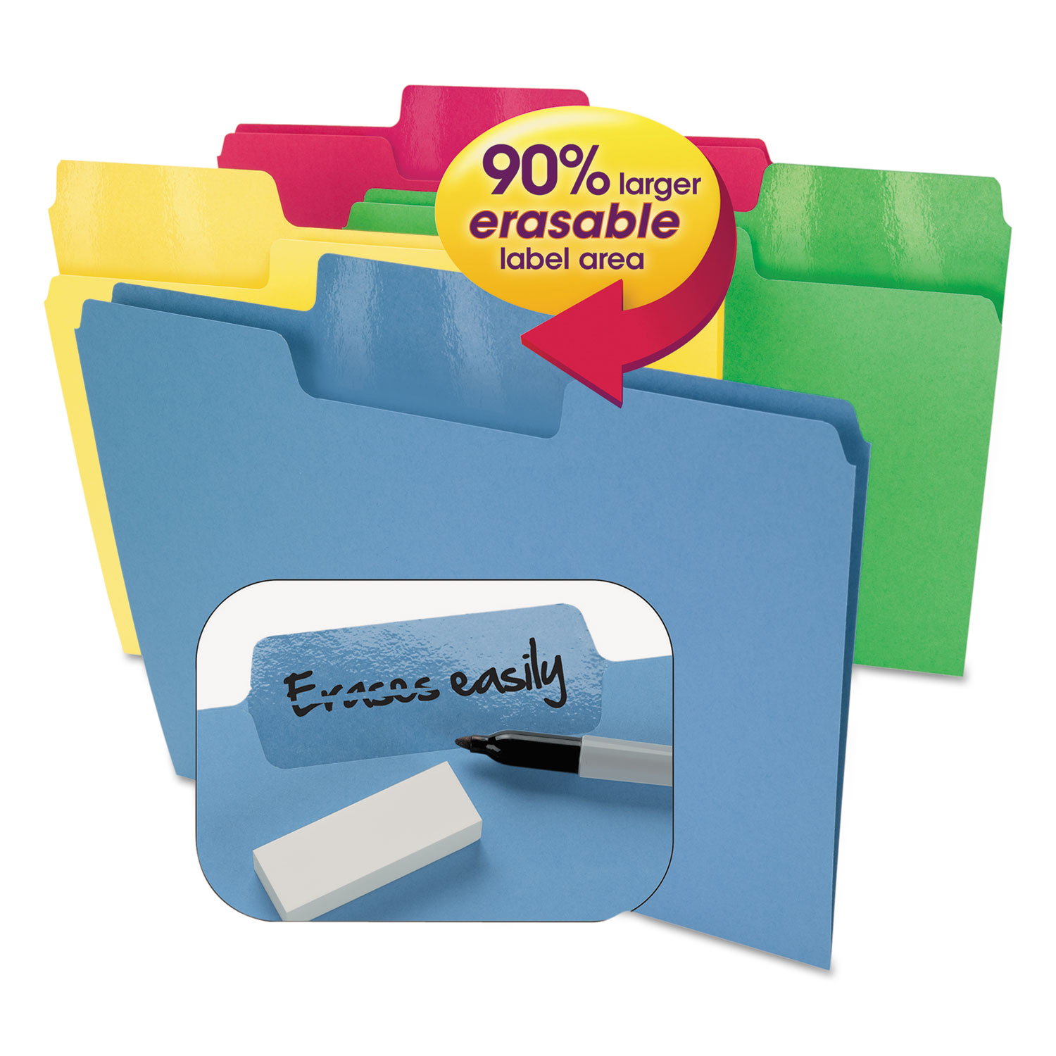  Smead 10480 Erasable SuperTab File Folders, 1/3-Cut Tabs, Letter Size, Assorted, 24/Pack (SMD10480) 