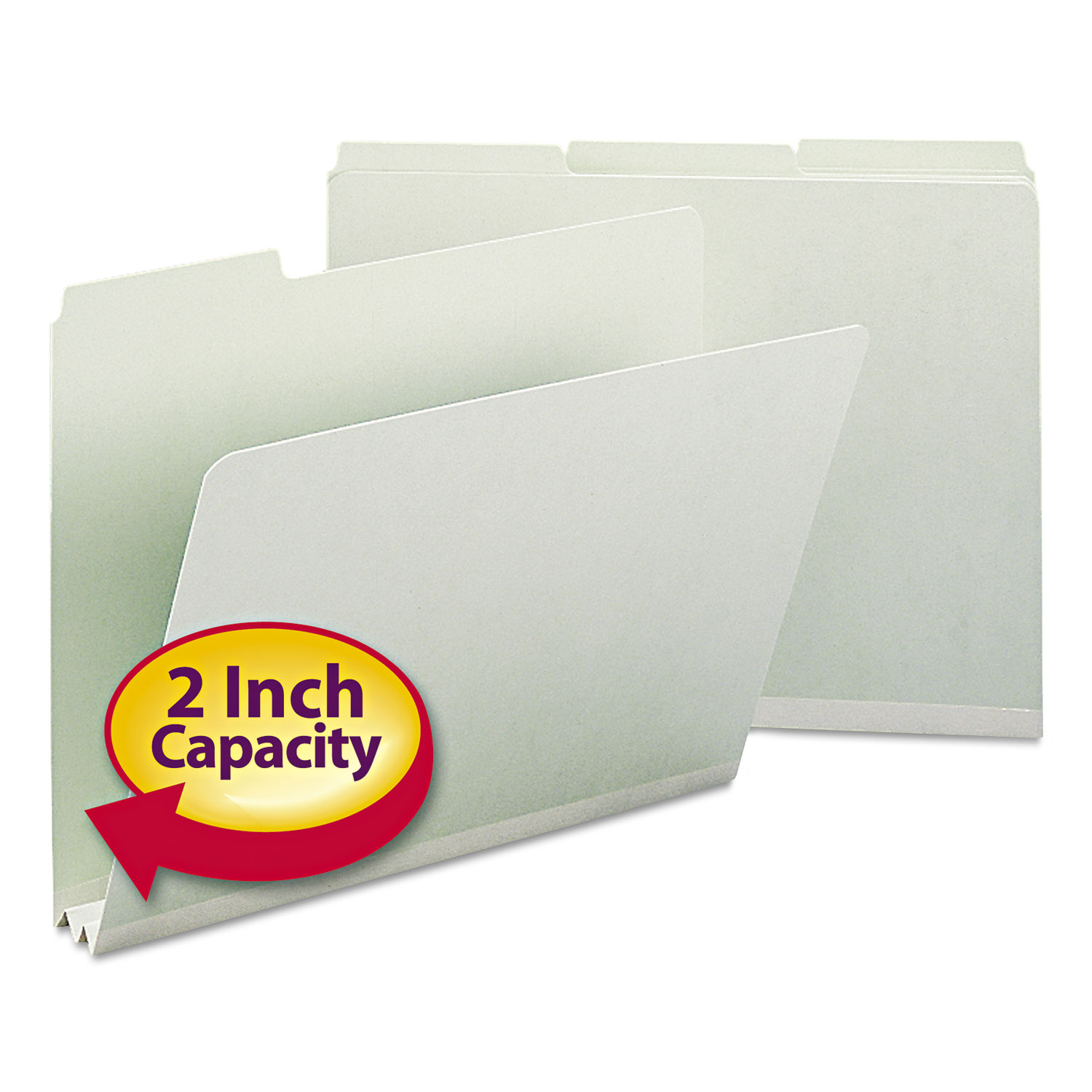 Expanding Recycled Heavy Pressboard Folders, 1/3-Cut Tabs, 2" Expansion, Letter Size, Gray-Green, 25/Box