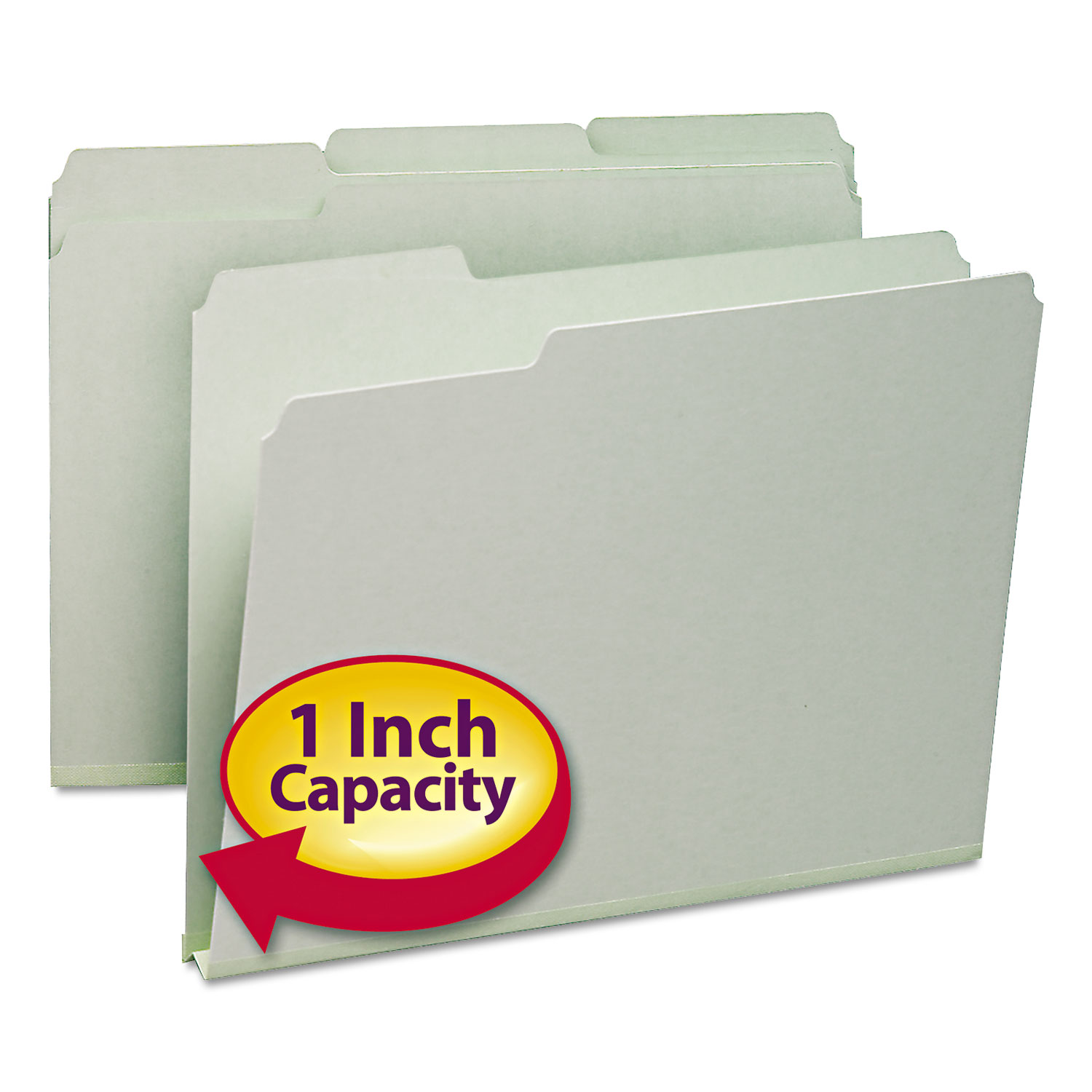 Expanding Recycled Heavy Pressboard Folders, 1/3-Cut Tabs, 1" Expansion, Letter Size, Gray-Green, 25/Box