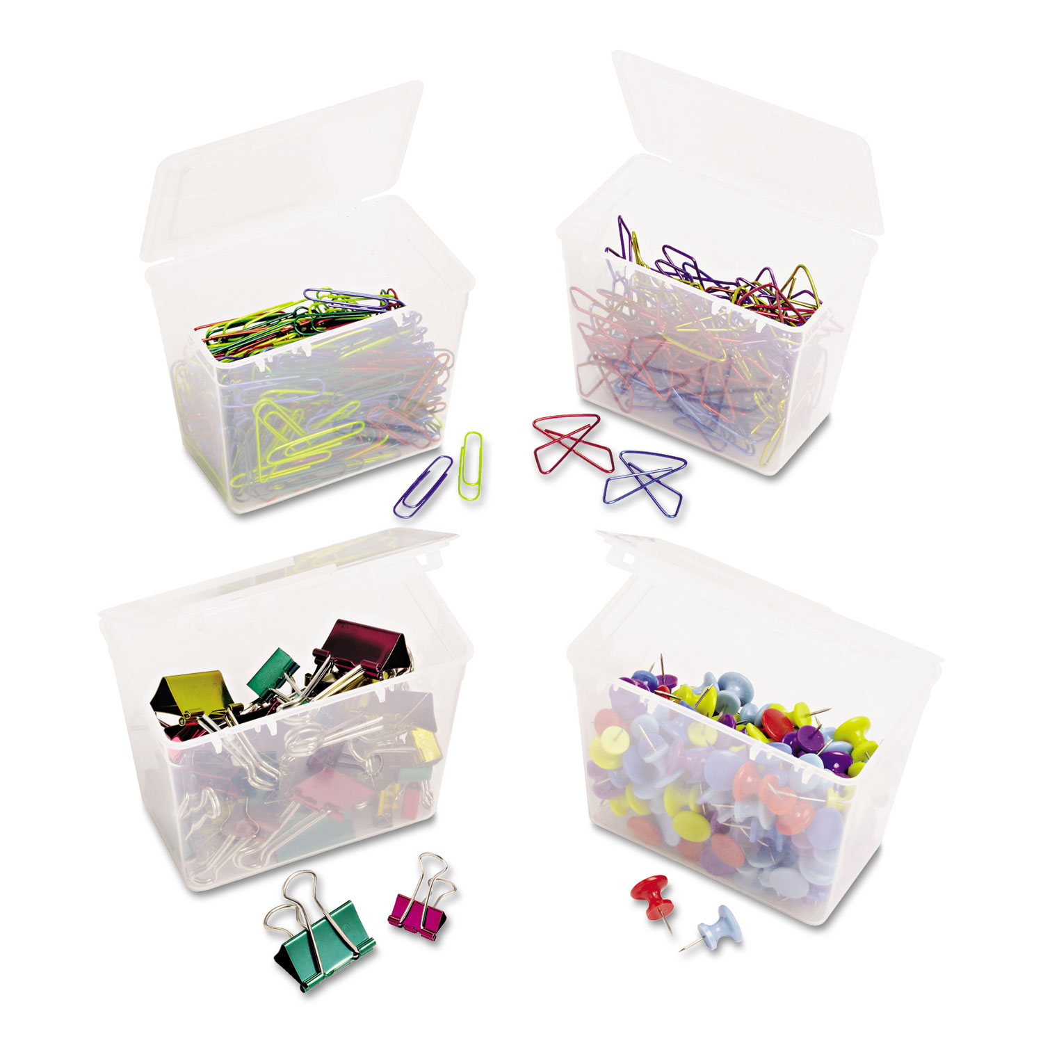 350 Paper Clips, 150 Push Pins, 80 Butterfly Clips and 45 Binder Clips, Assorted
