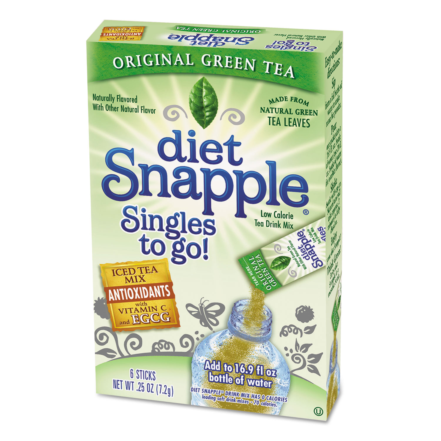 Iced Tea Singles To-Go, Diet Green Tea, 0.25 oz Stick, 72 sticks