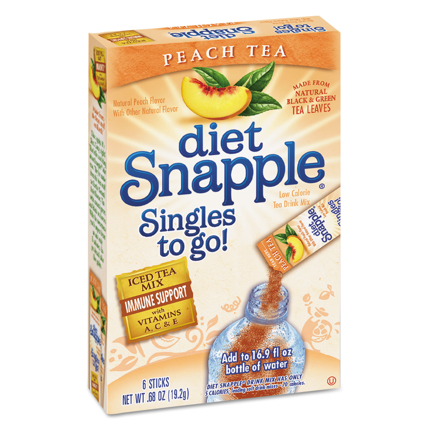 Iced Tea Singles To-Go, Diet Peach Tea, 0.68 oz Stick, 72 sticks