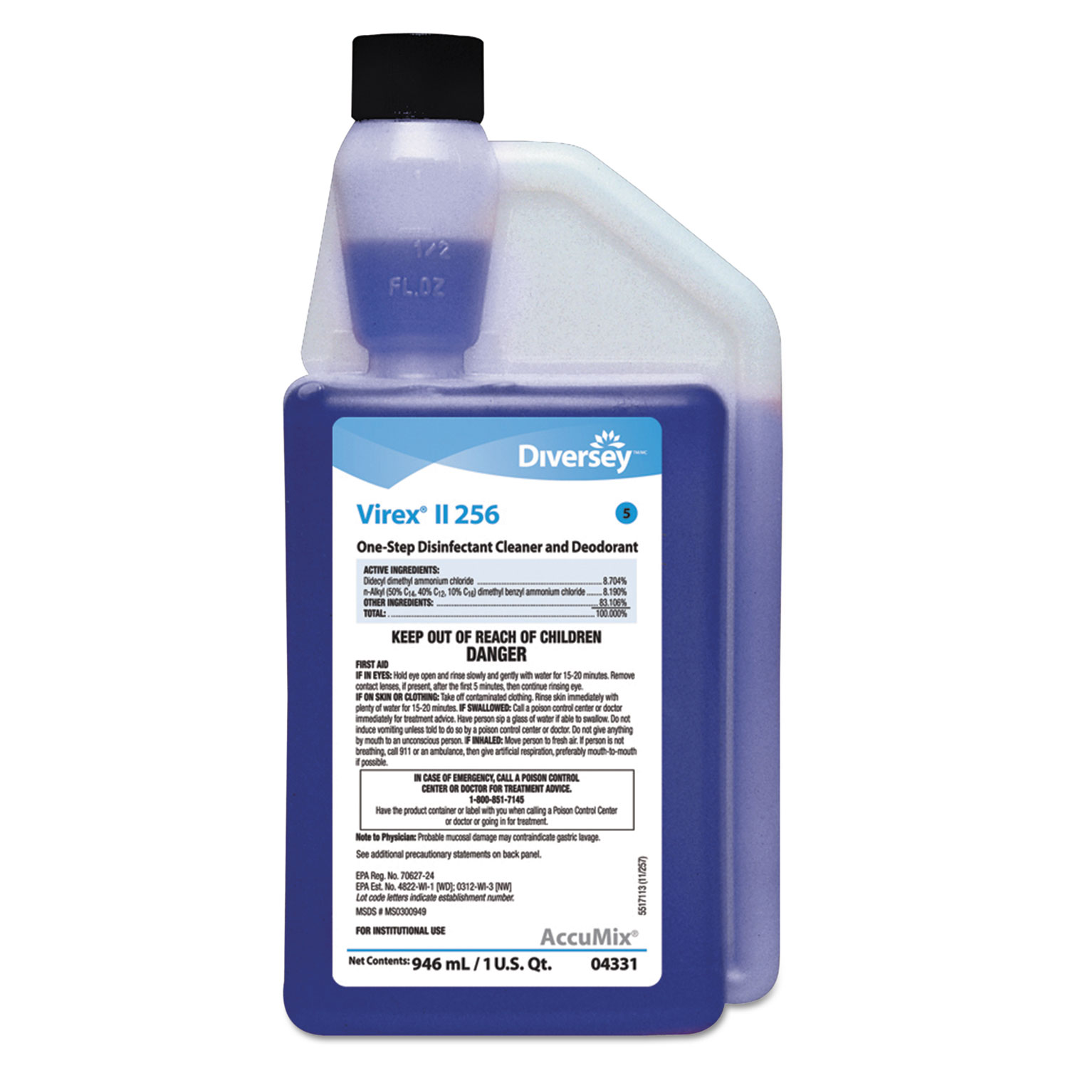 Virex II 256 One-Step Disinfectant Cleaner Deodorant, Mint, 32oz Bottle,6/Crtn