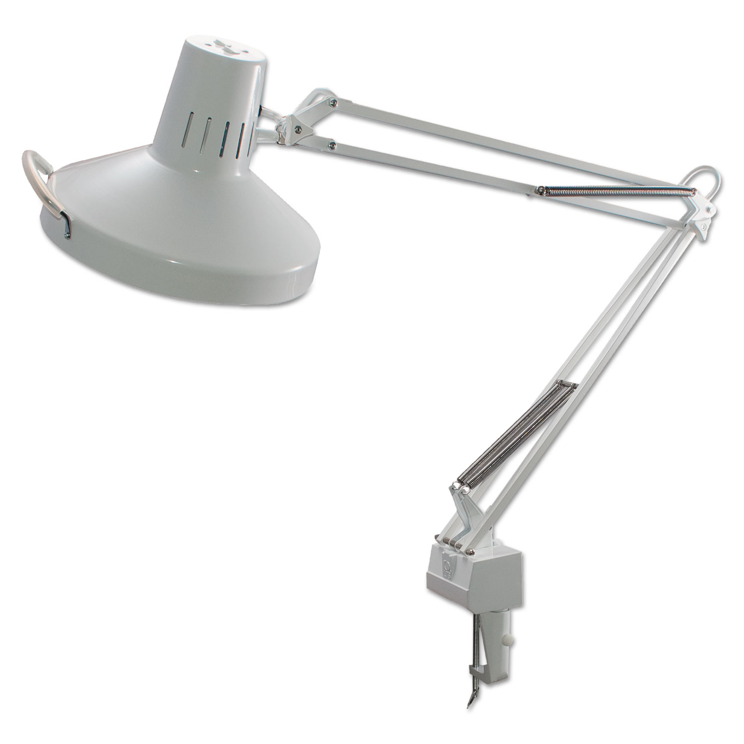 Three-Way Incandescent/Fluorescent Clamp-On Lamp, 40 Reach, White