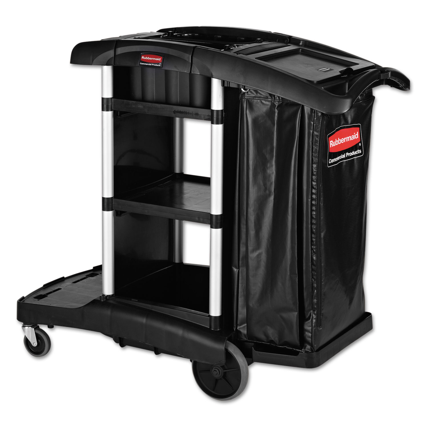 Executive High Capacity Janitorial Cleaning Cart, 22.5w x 38.5d x 20.5h, Black