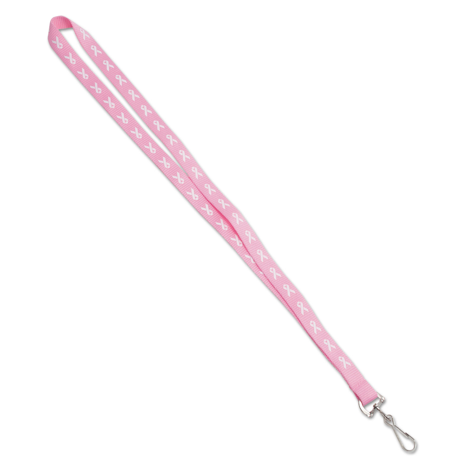 Breast Cancer Awareness Lanyard, J-Hook Style, 36 Long,White Ribbon,Pink,10/Box
