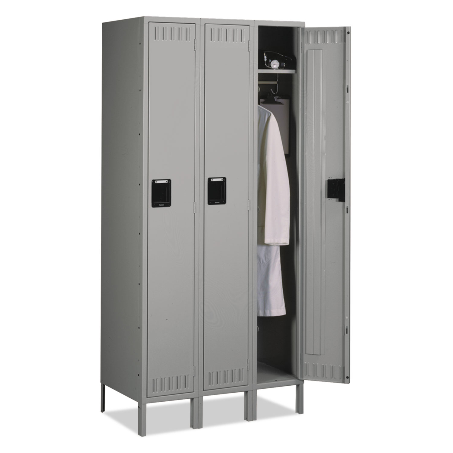 78h, Medium and with Isles x Locker Rods, Golden Equipment with x Single-Tier Coat 18d Shelves Three 36w Gray Legs, Lockers - Office Hat