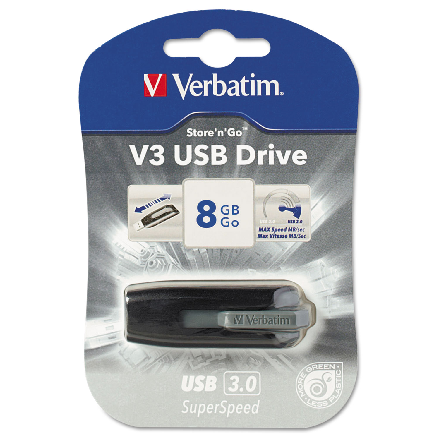 Store n Go V3 USB 3.0 Drive, 8GB, Black/Gray