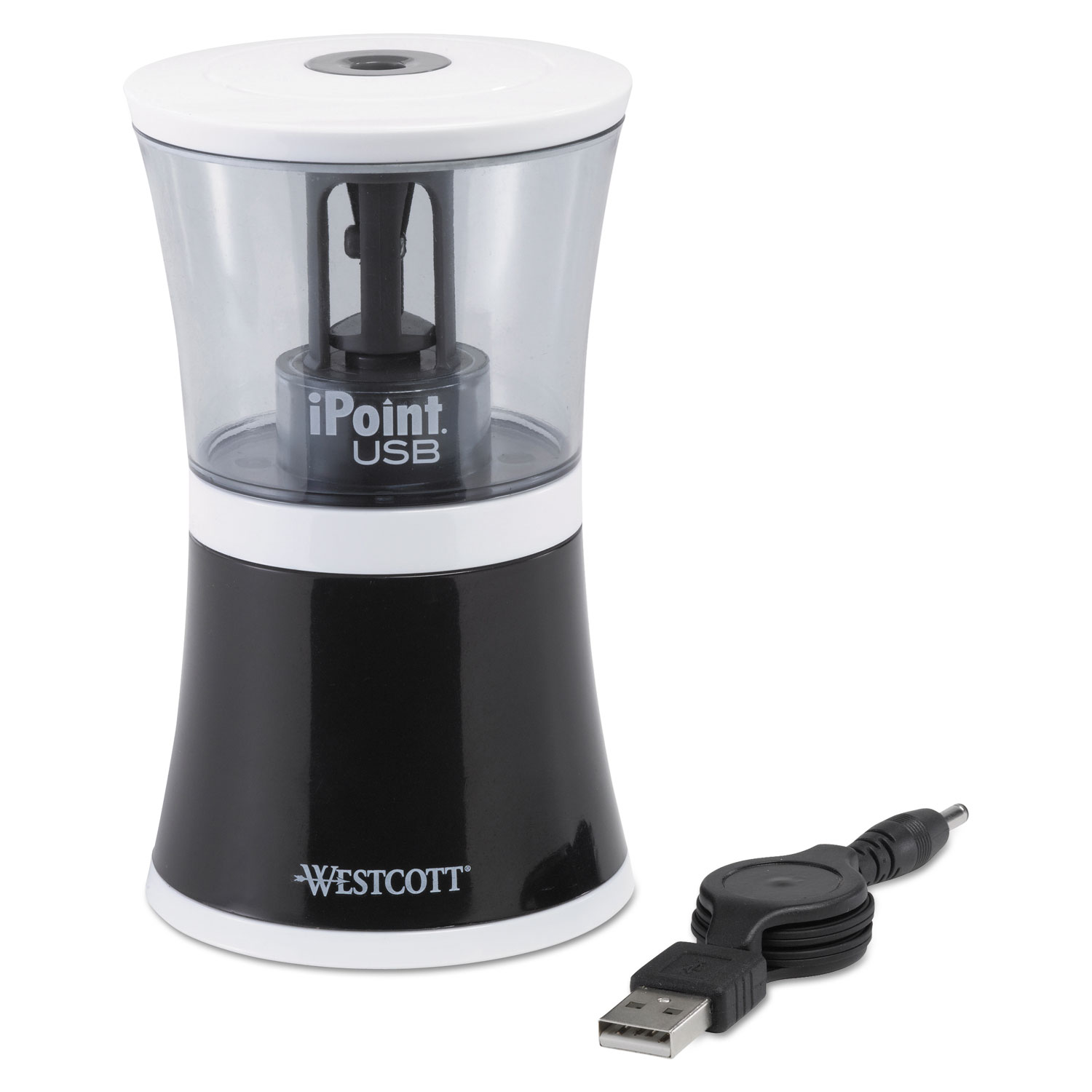  Westcott 15912 iPoint USB/Battery Operated Pencil Sharpener, Battery-Powered, 5.88 x 3.13 x 8.5, Black (ACM15912) 