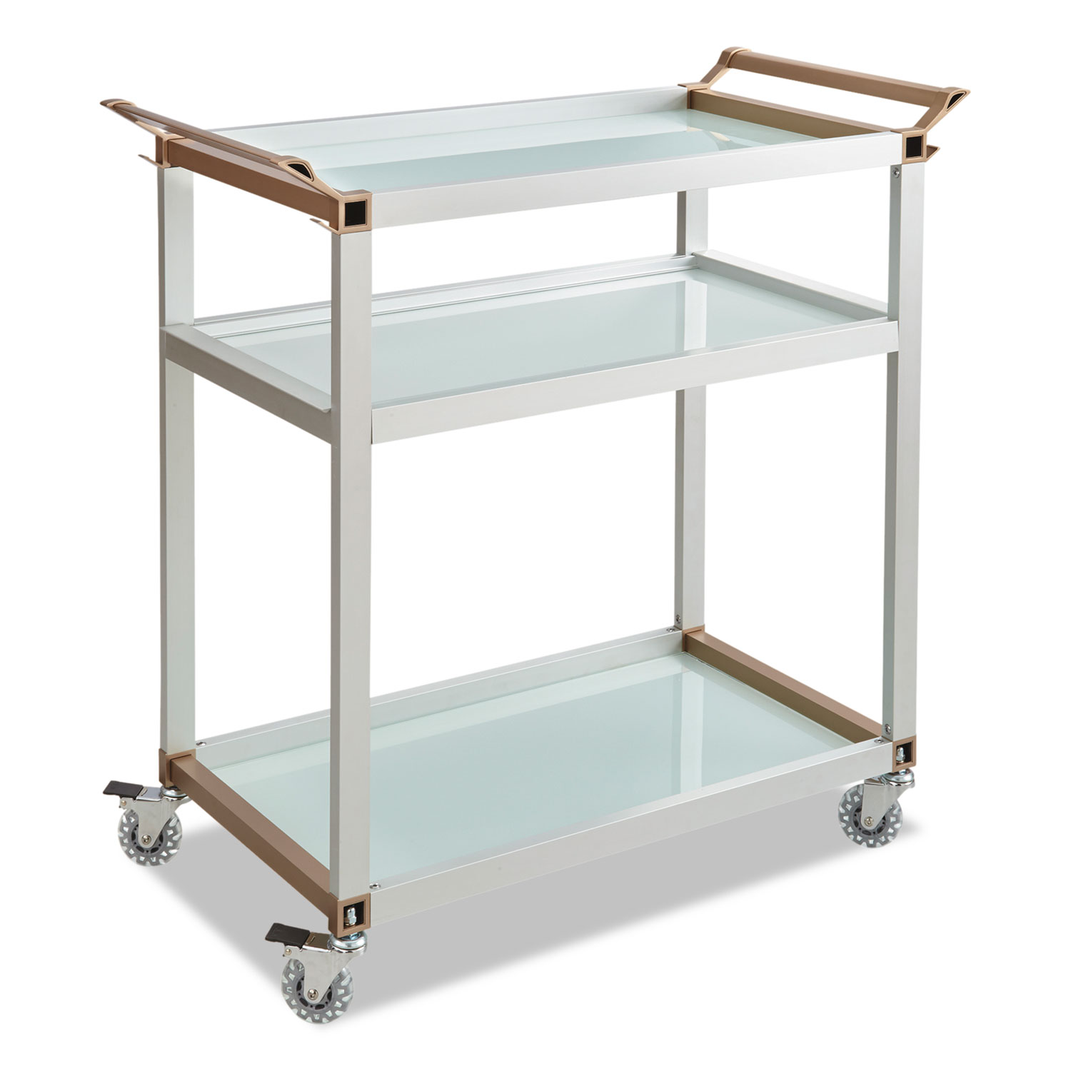 Large Refreshment Cart, Three-Shelf, 32w x 16 3/4d x 35h, Silver