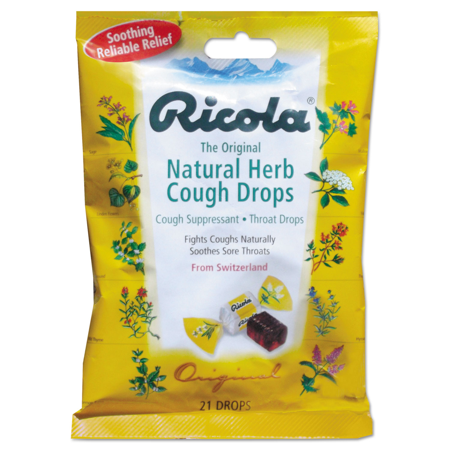  Ricola 7776 Cough Drops, Natural Herb, 21 Drops/Bag (LIL7776) 