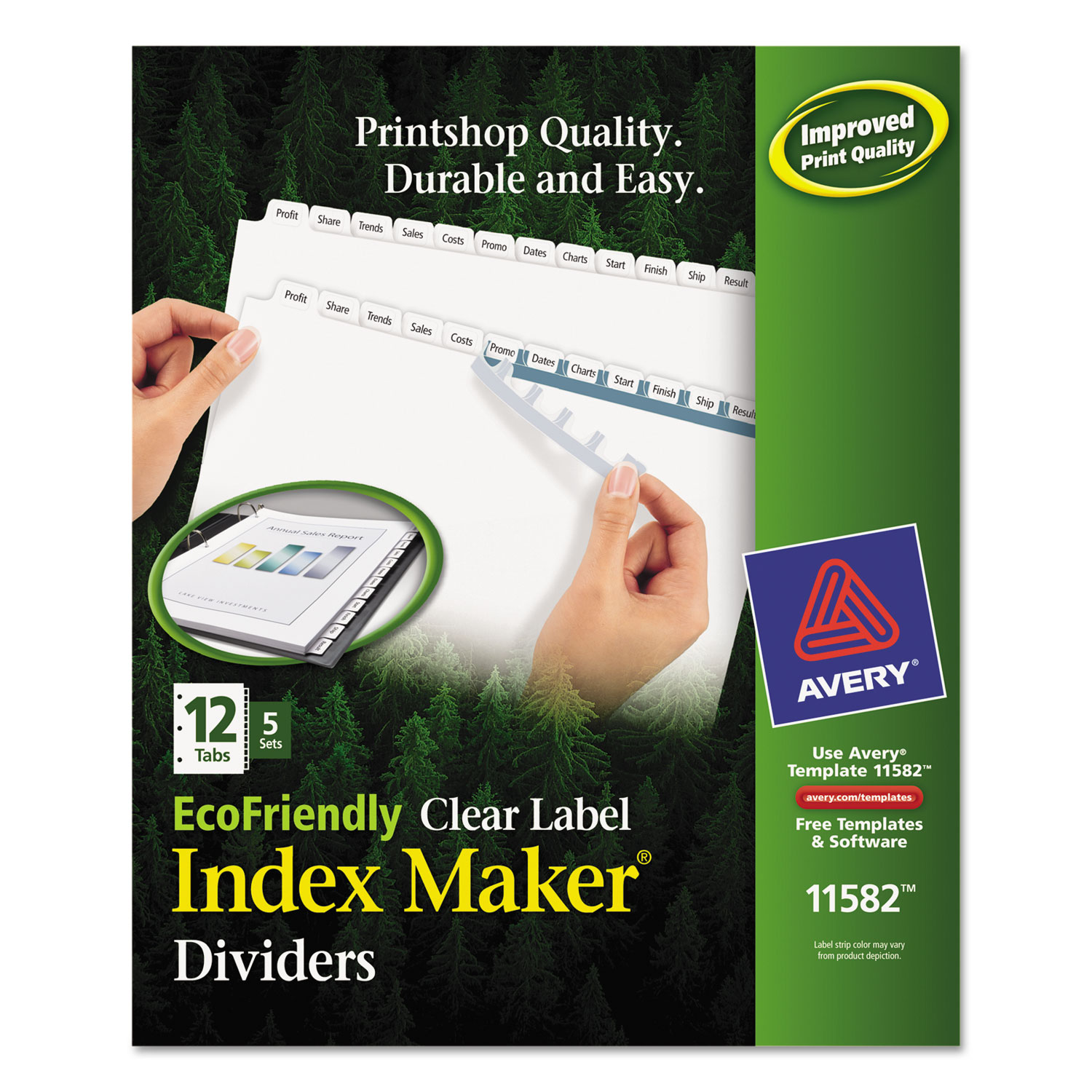  Avery 11582 Index Maker EcoFriendly Print and Apply Clear Label Dividers with White Tabs, 12-Tab, 11 x 8.5, White, 5 Sets (AVE11582) 