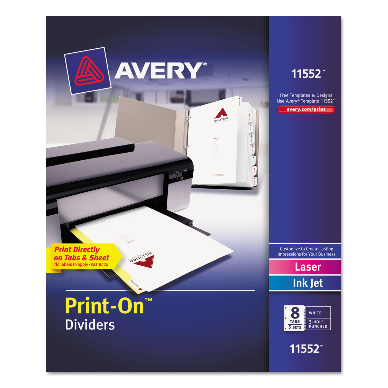  Avery 11552 Customizable Print-On Dividers, 8-Tab, Letter, 5 Sets (AVE11552) 