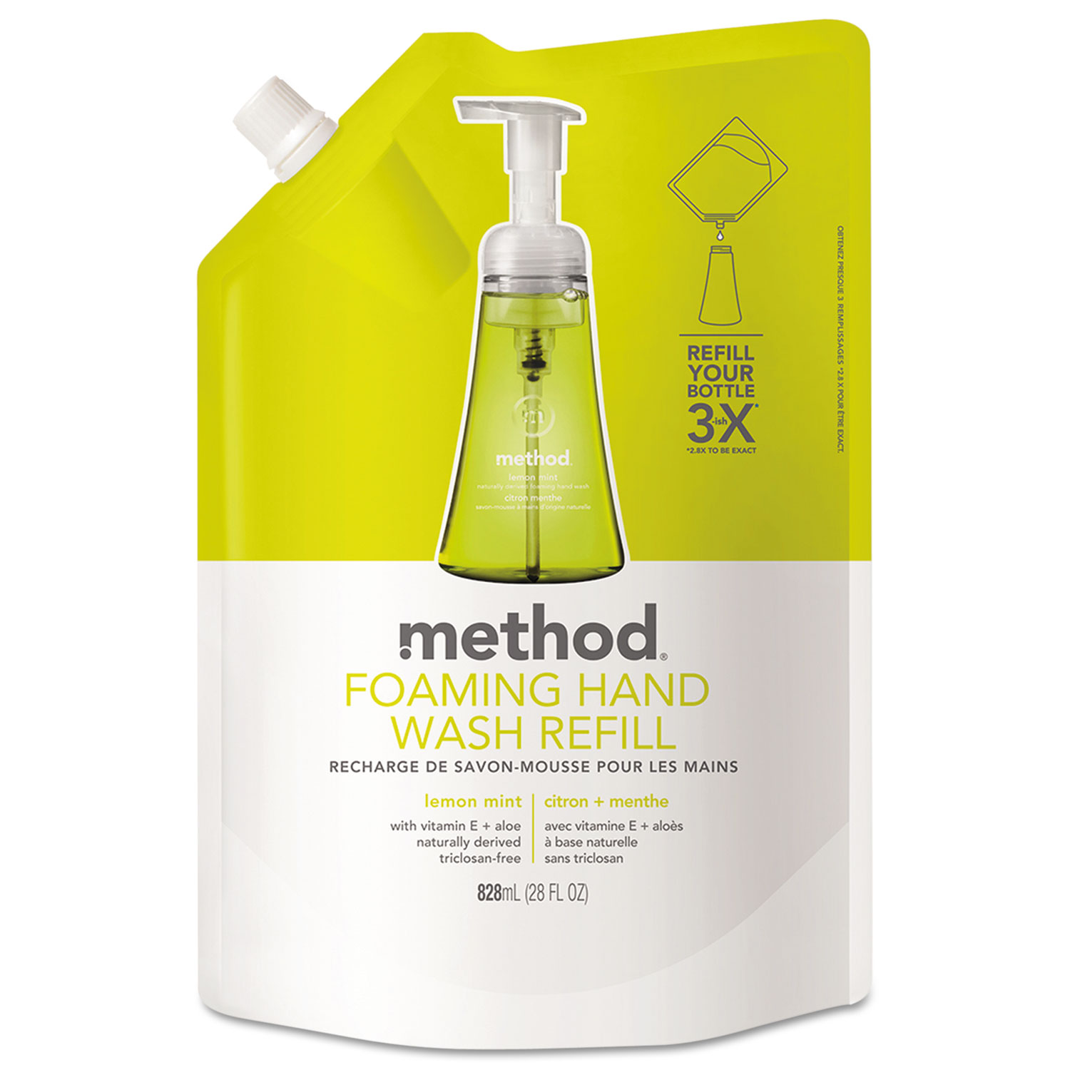  Method 817939013656 Foaming Hand Wash Refill, Lemon Mint, 28 oz Pouch (MTH01365) 