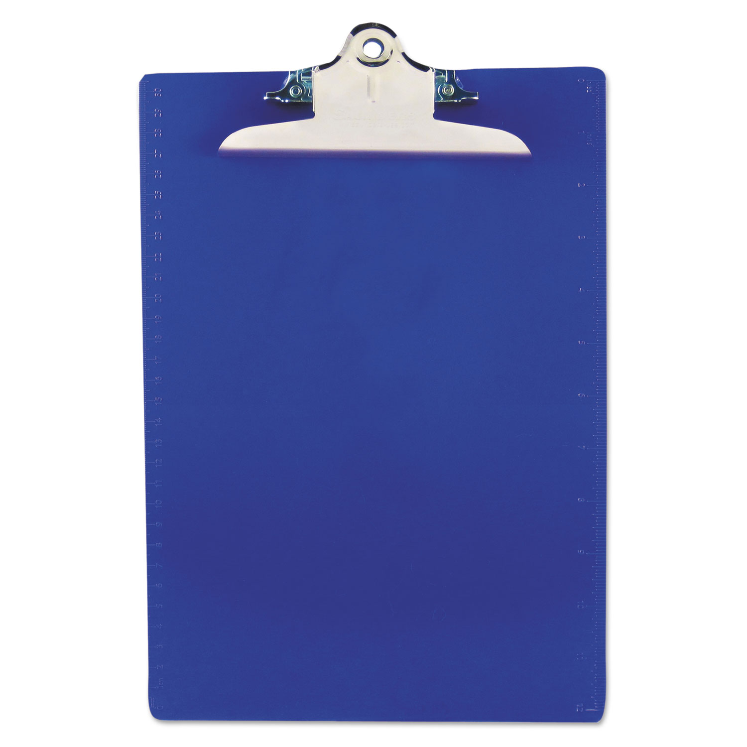 Recycled Plastic Clipboard with Ruler Edge, 1" Clip Cap, 8 1/2 x 12 Sheets, Blue