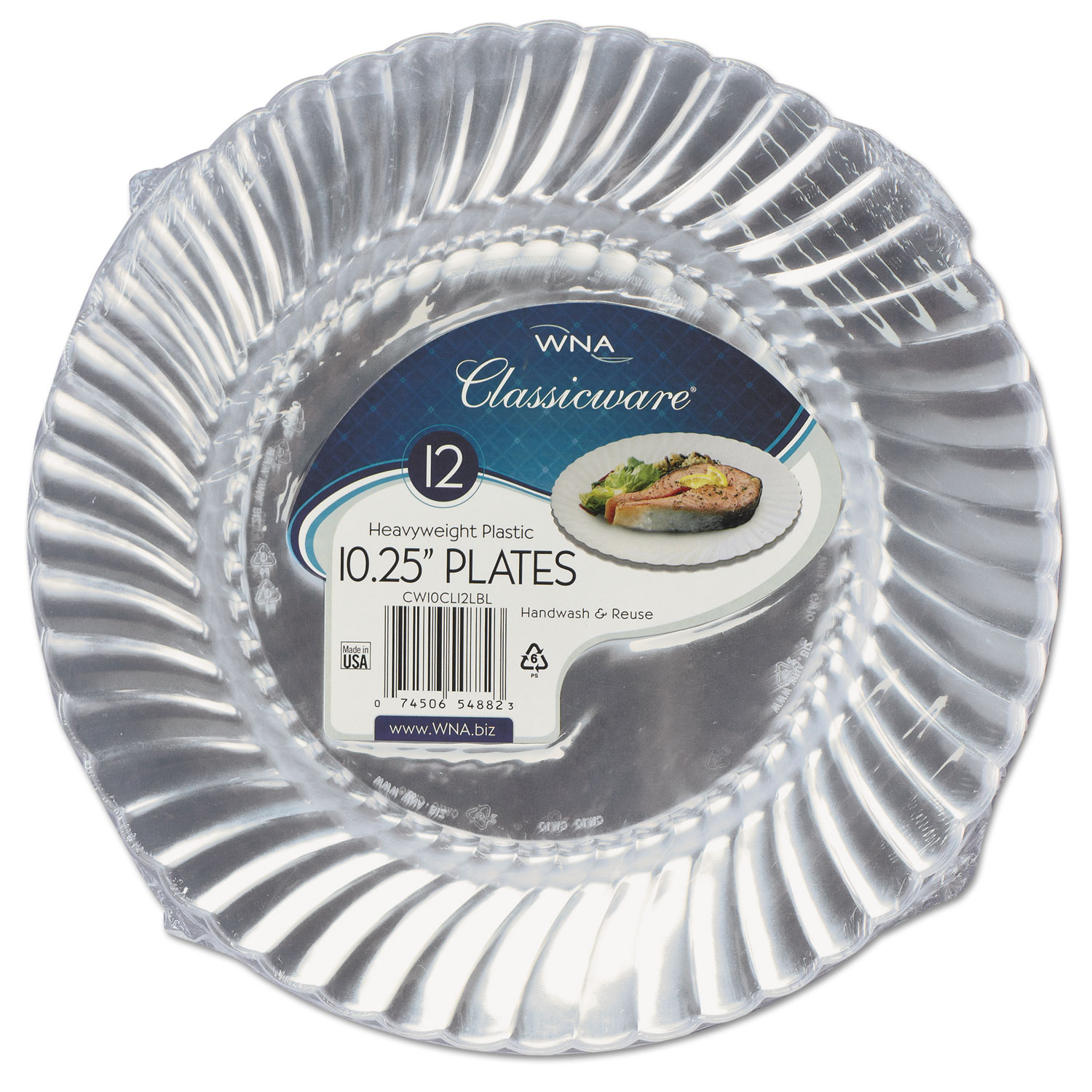 Classicware Plastic Dinnerware Plates, 10 1/4 Dia, Clear, 12/Pack