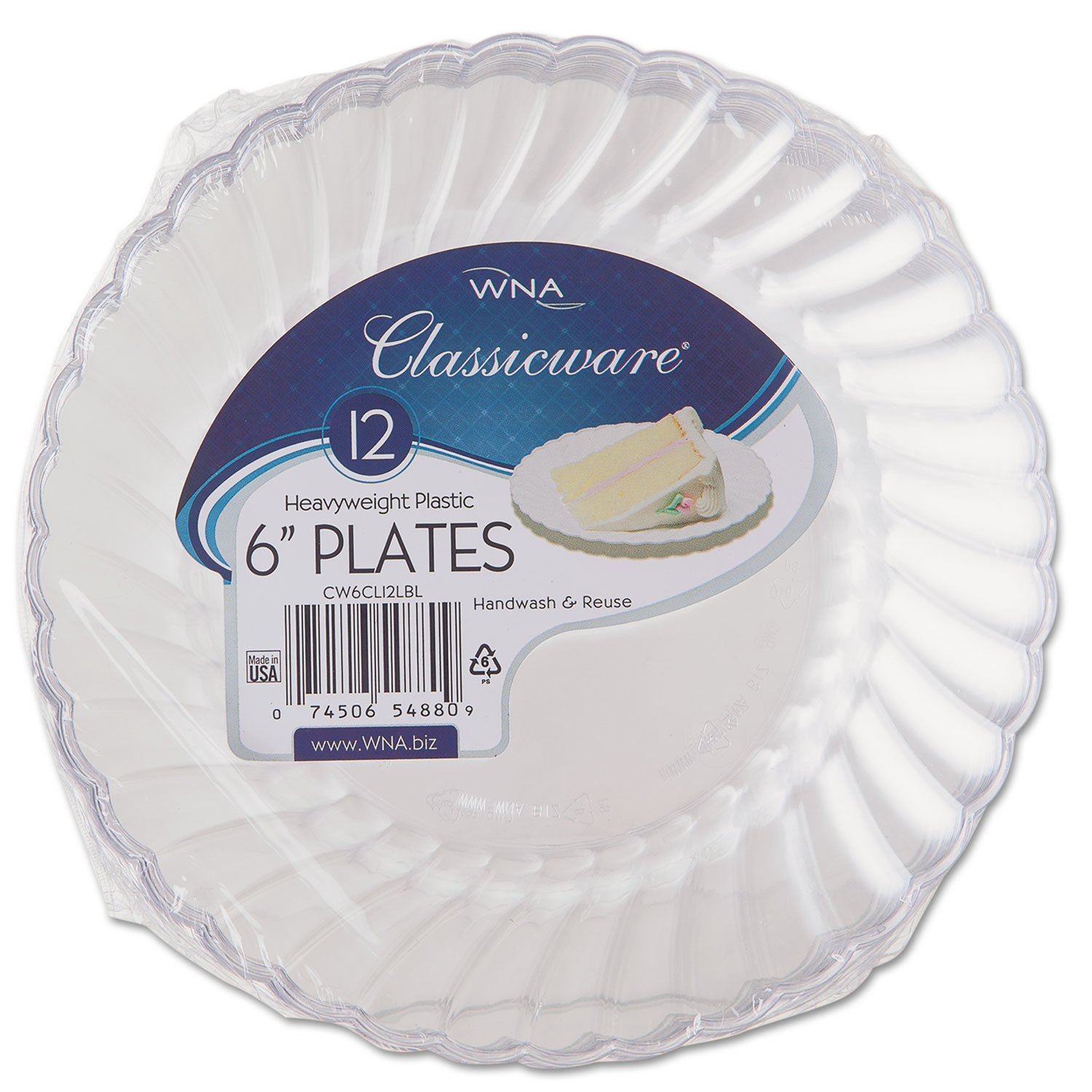  WNA RSCW61512 Classicware Plastic Plates, 6 Dia., Clear, 12 Plates/Pack, 15 Packs/Carton (WNARSCW61512) 